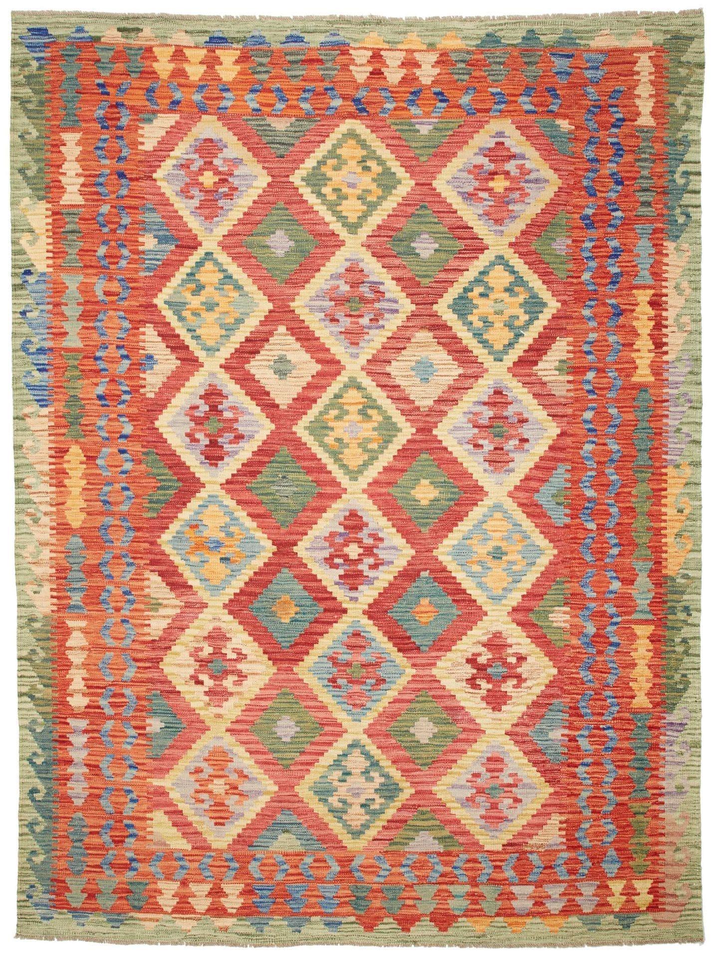 Kelim Teppich 180 x 241cm, handgewebt, rustikales Design, Wolle