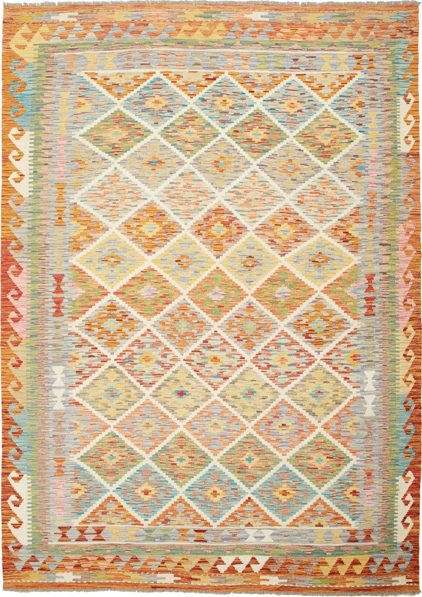 Kelim Teppich 180 x 254 cm, handgewebt, rustikales Flair