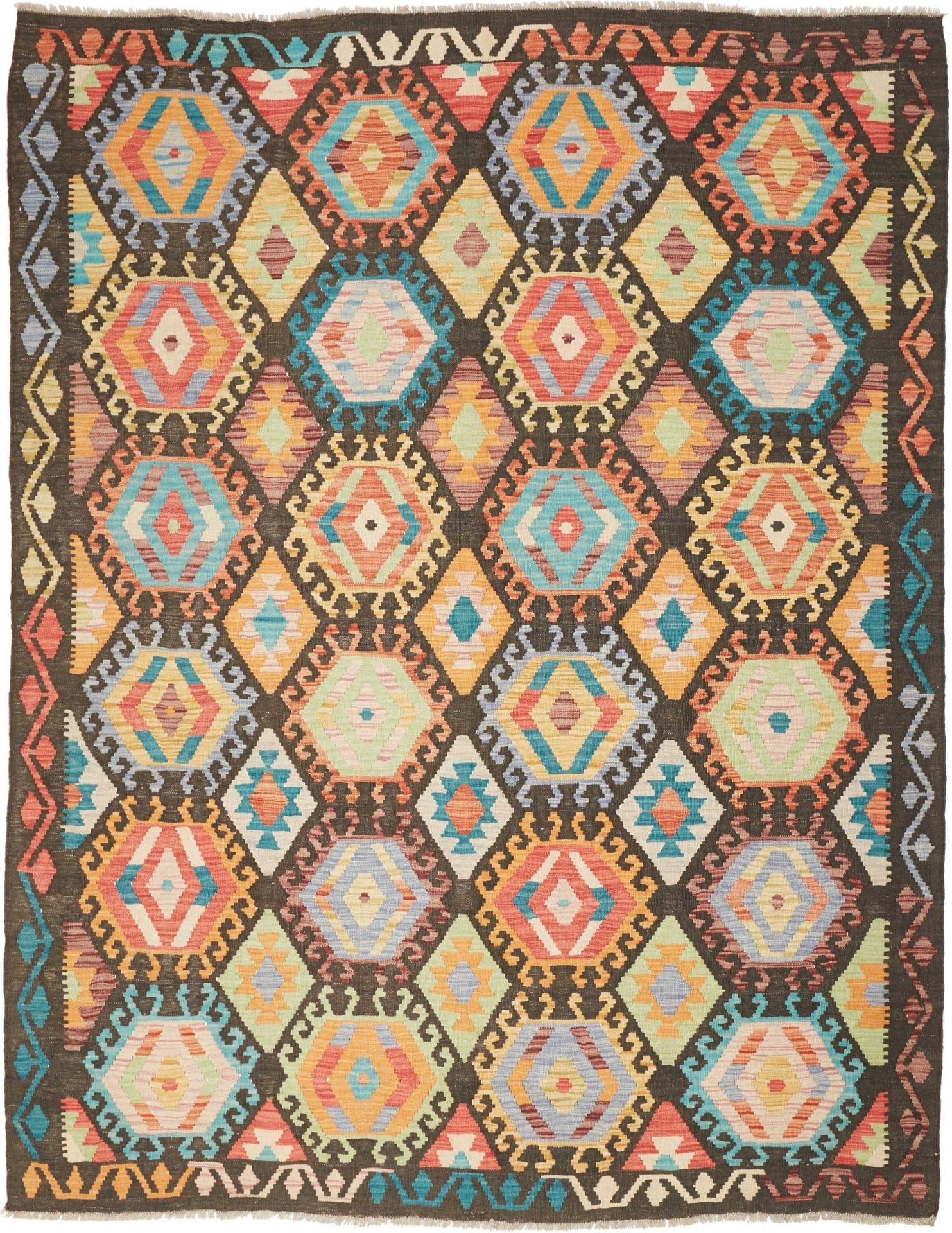 Kelim Teppich 181 x 226cm aus Schurwolle, handgewebt, rustikal