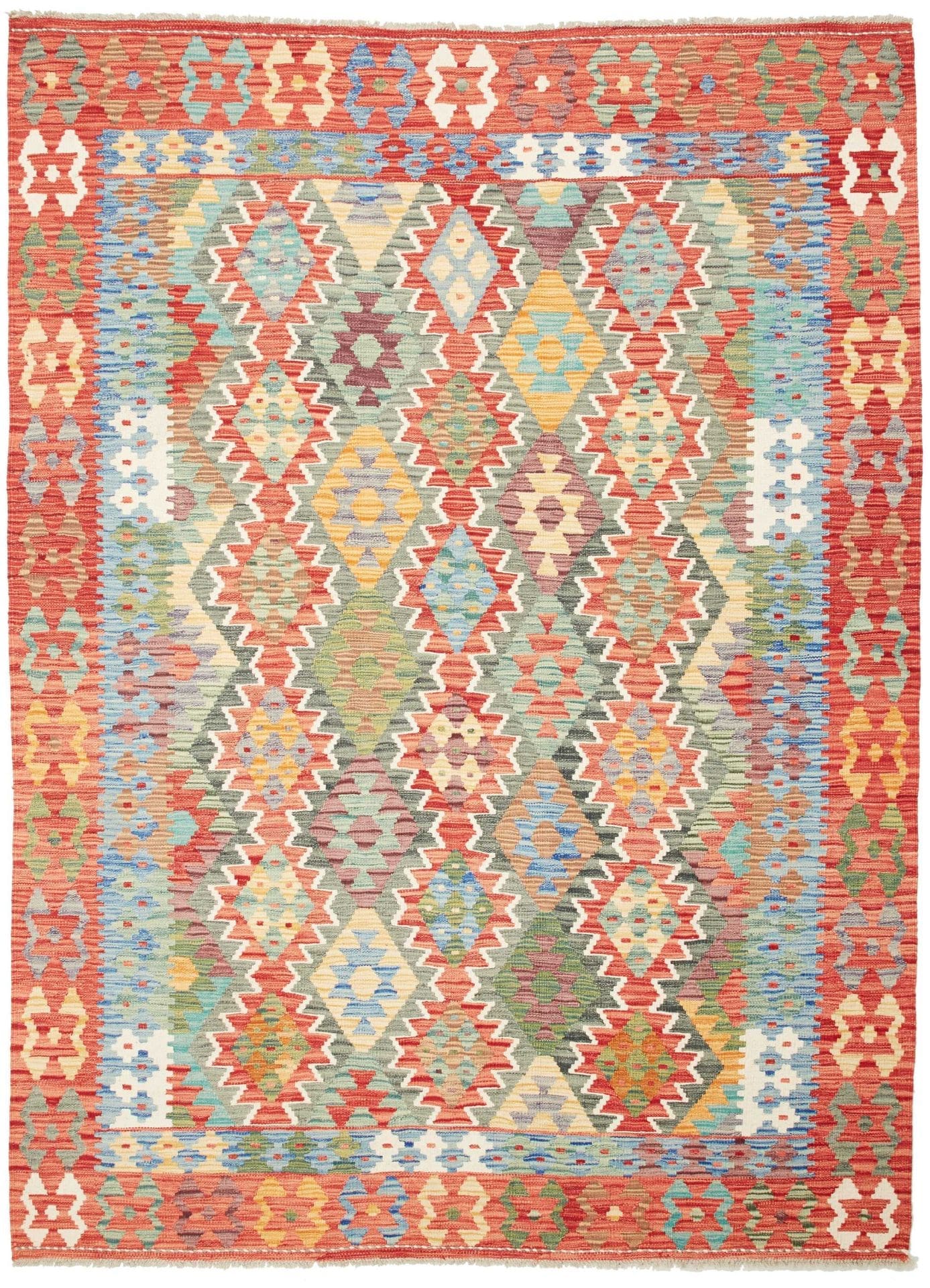 Kelim Teppich 181 x 240cm, handgewebt, rustikales Design, Wolle