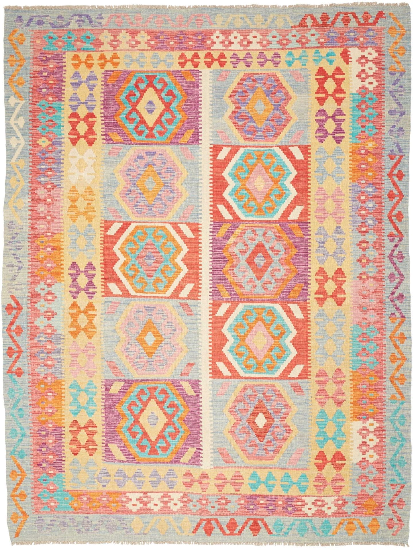 Kelim Teppich 181 x 240cm, handgewebt, rustikales Flair, Wolle