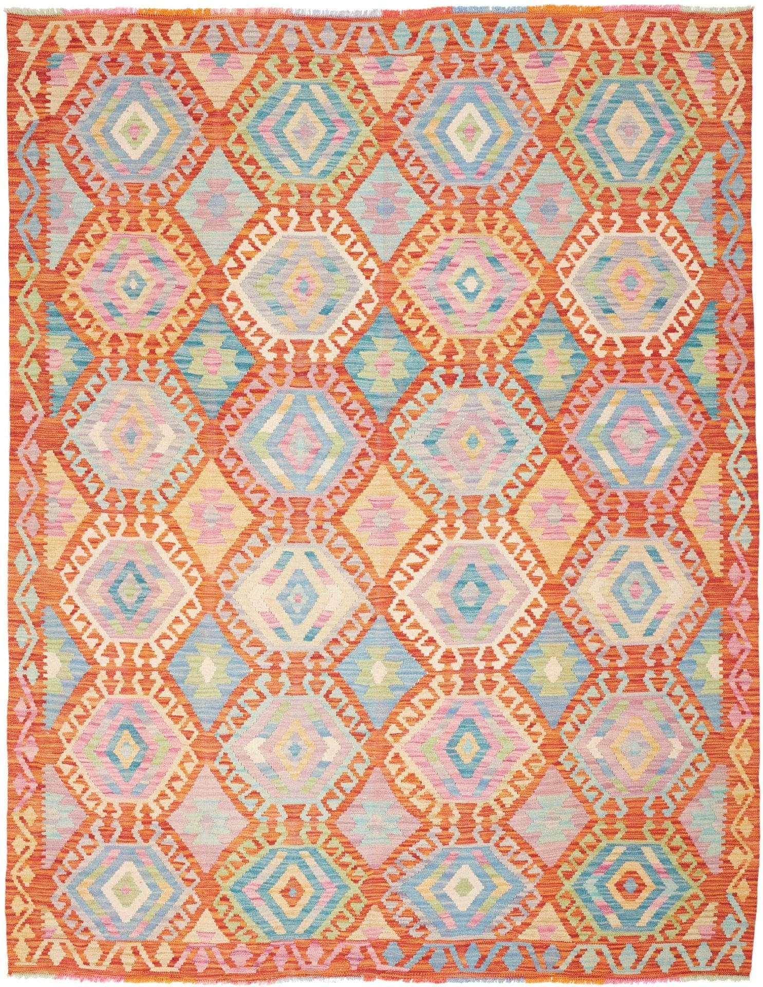 Kelim Teppich 182 x 233cm, Schurwolle, handgewebt, Orientteppich