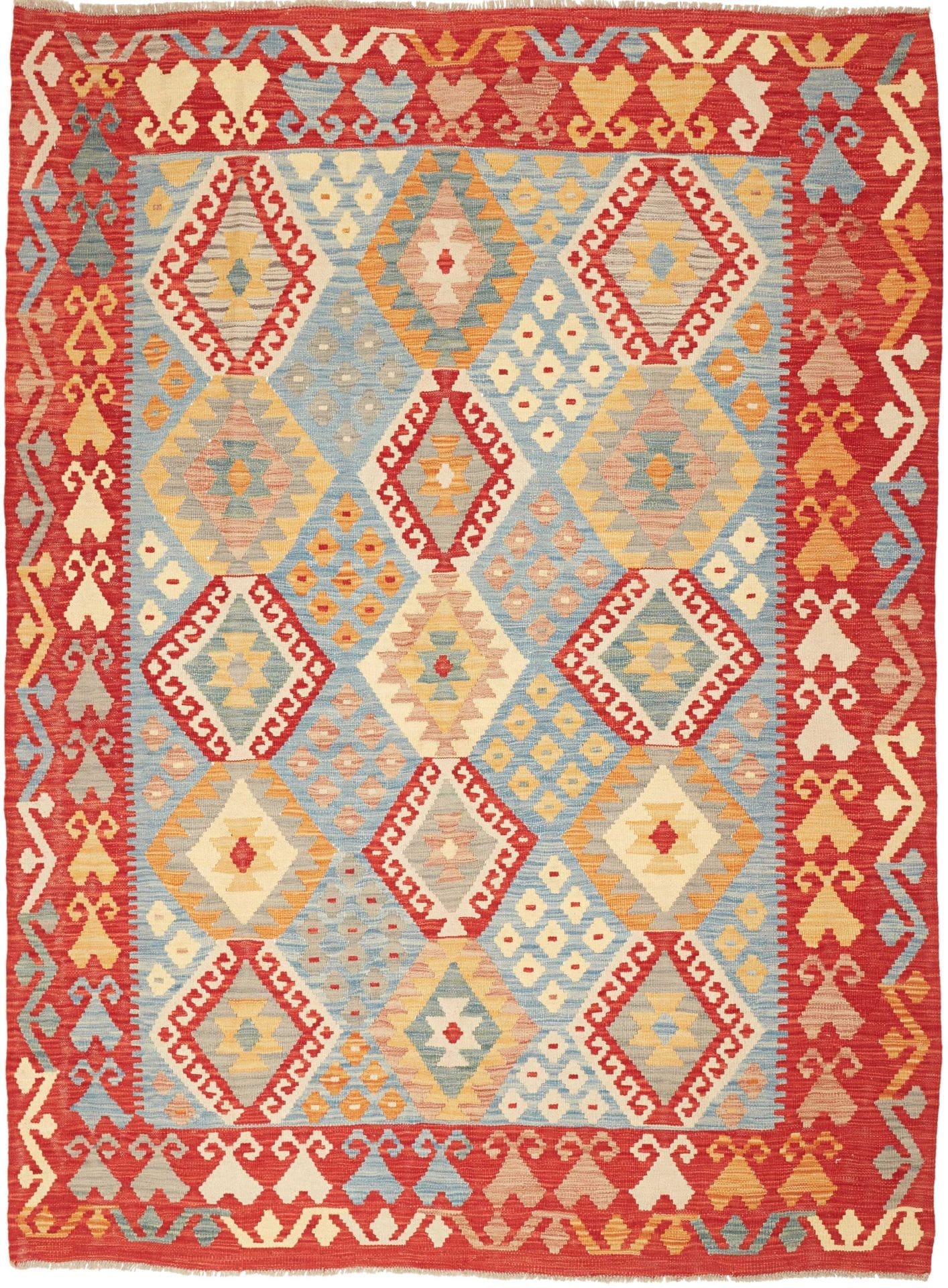 Kelim Teppich 182 x 244cm aus Schurwolle, handgewebt, rustikal