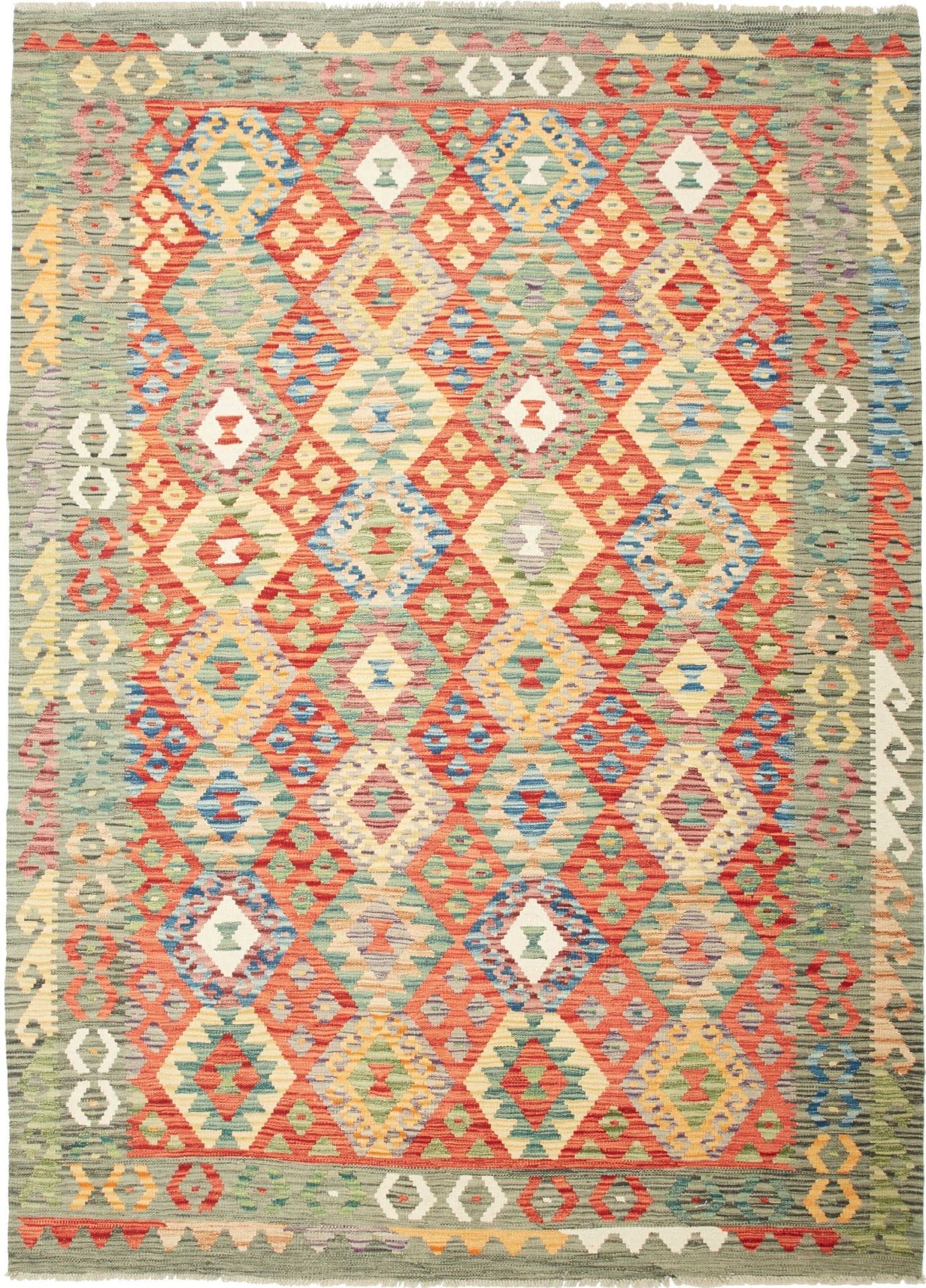Kelim Teppich 182 x 251cm aus Schurwolle, handgewebt Orientteppich