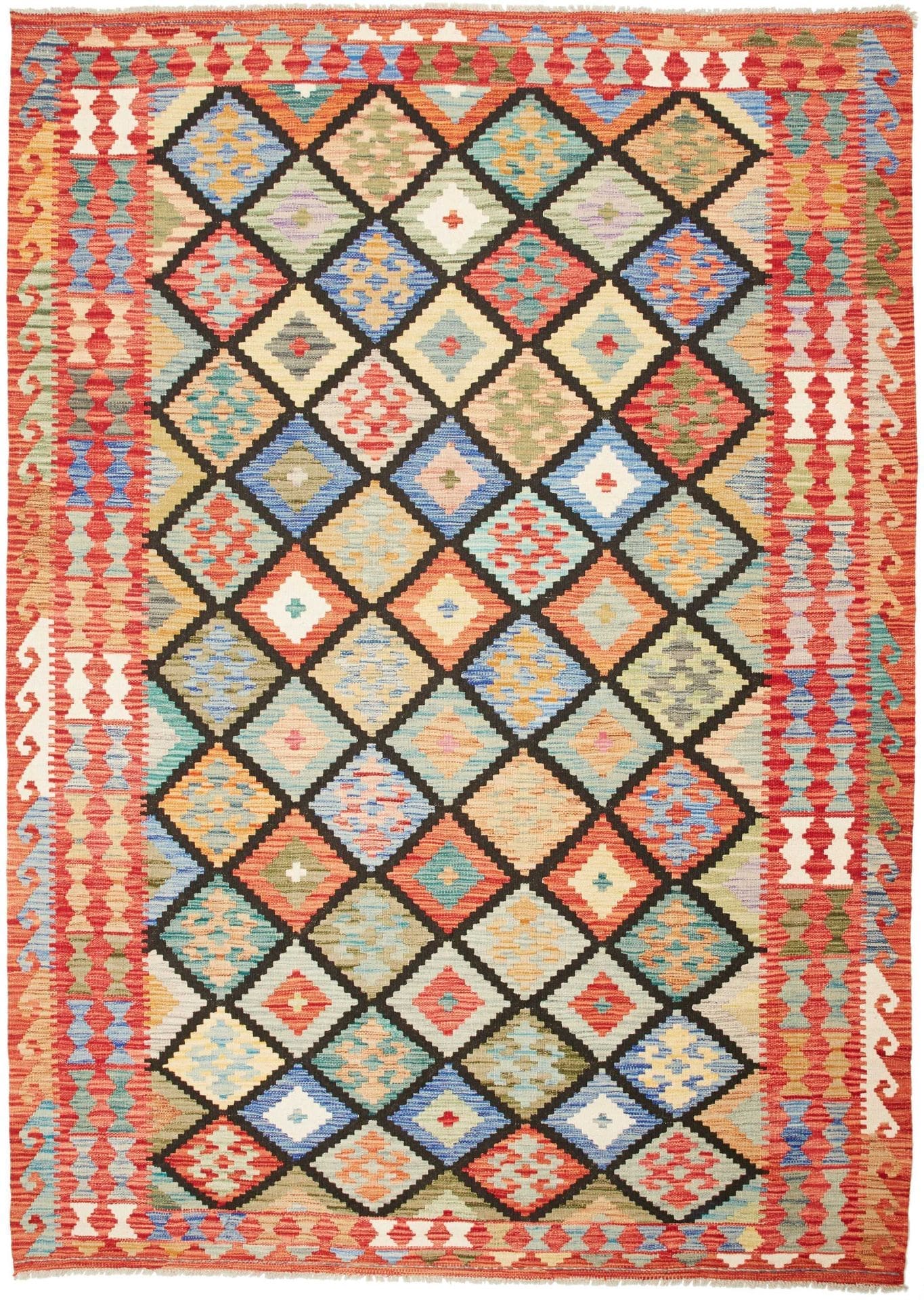 Kelim Teppich 182 x 251cm aus Schurwolle, handgewebt, rustikal