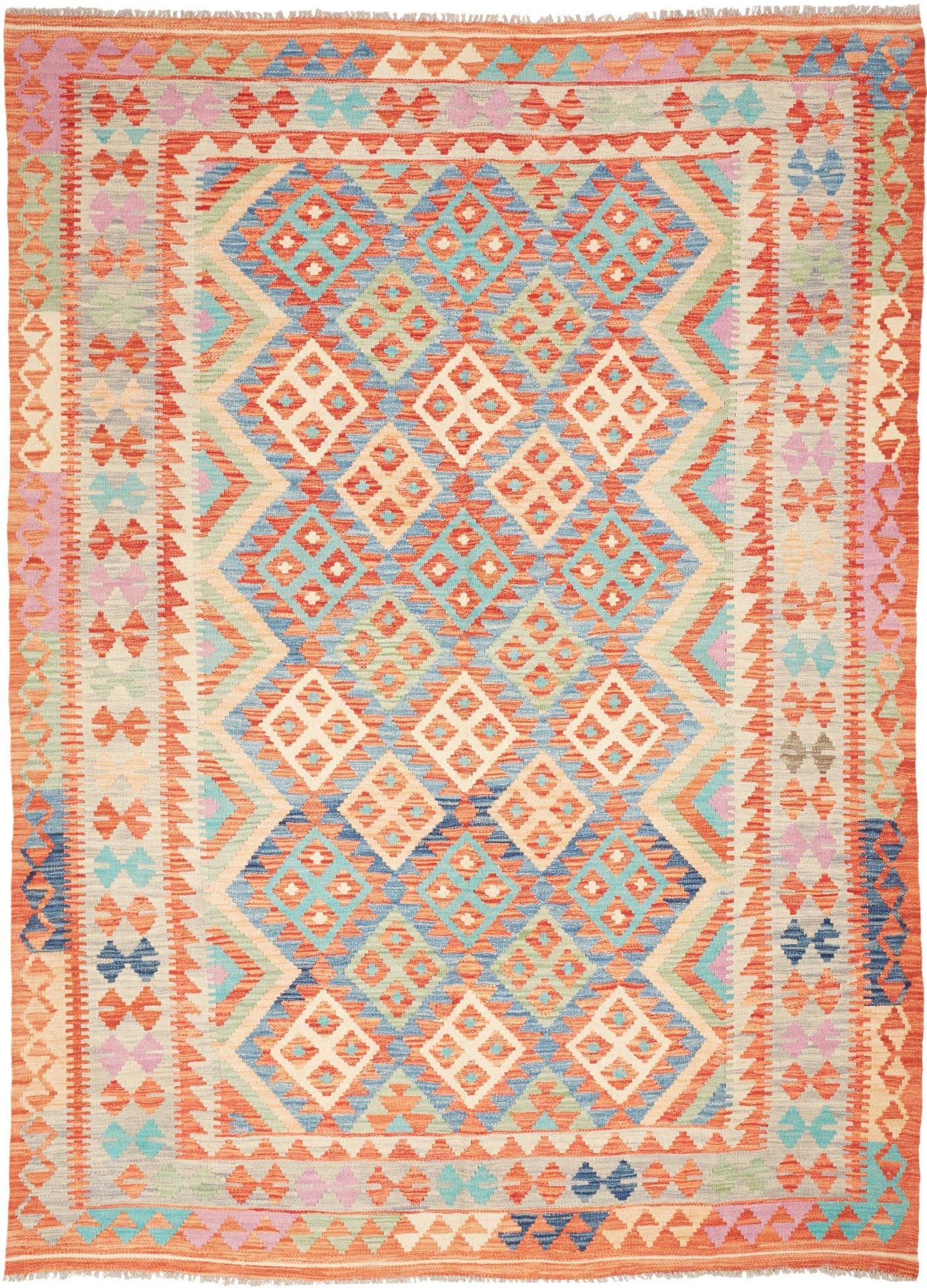 Kelim Teppich 182 x 252cm, rustikal, Schurwolle, handgewebt