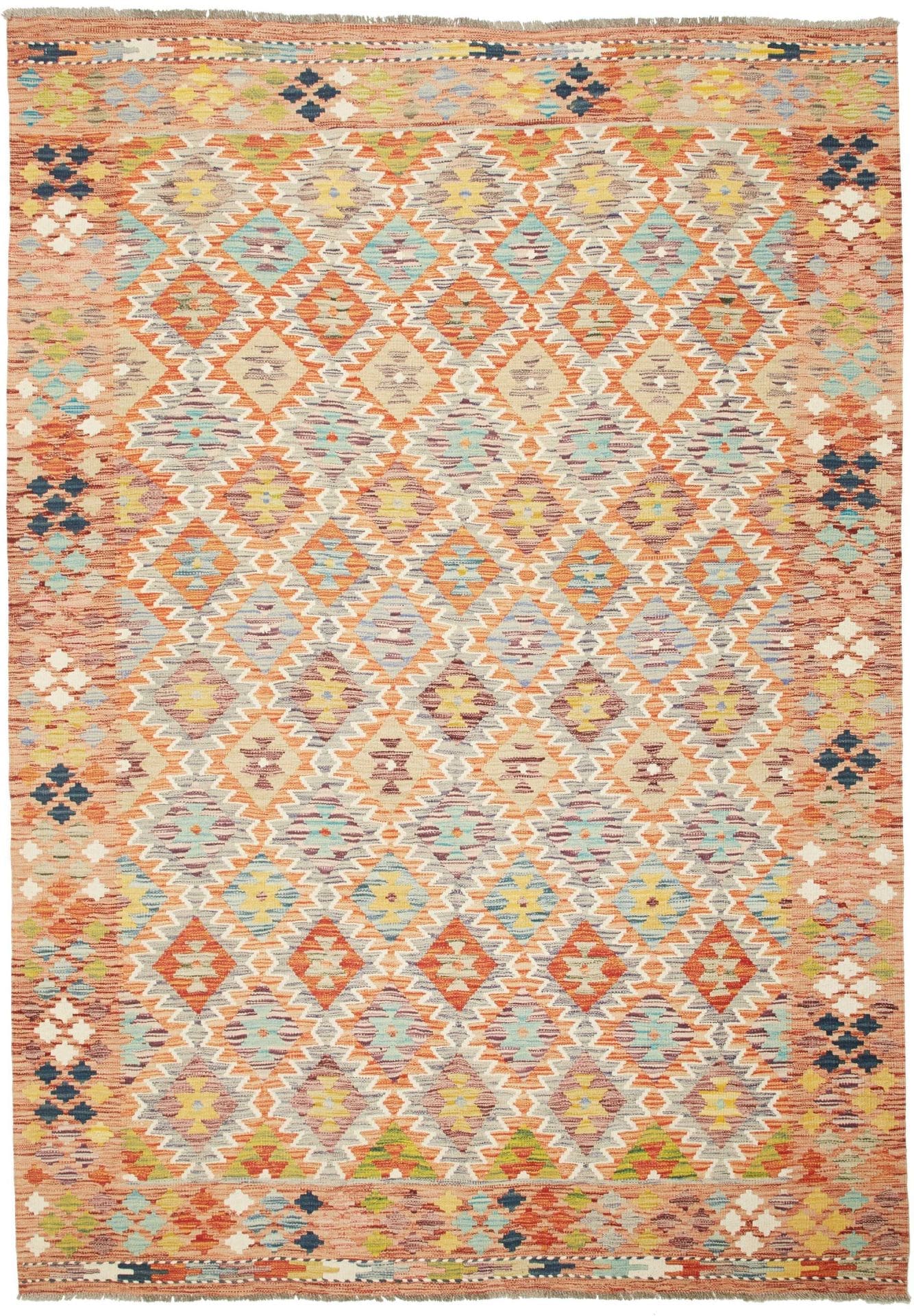 Kelim Teppich 182 x 256cm, handgewebt, rustikales Design