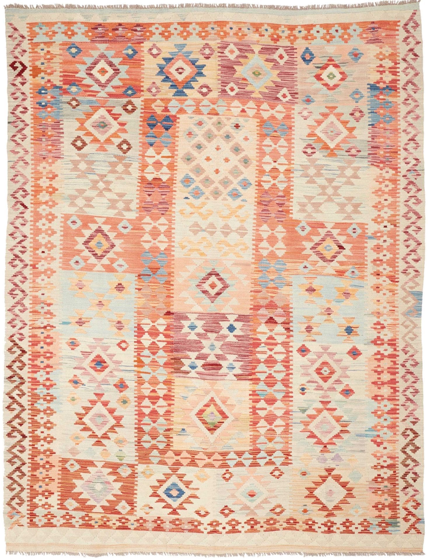 Kelim Teppich 183 x 231 cm aus Schurwolle, handgewebt, rustikal