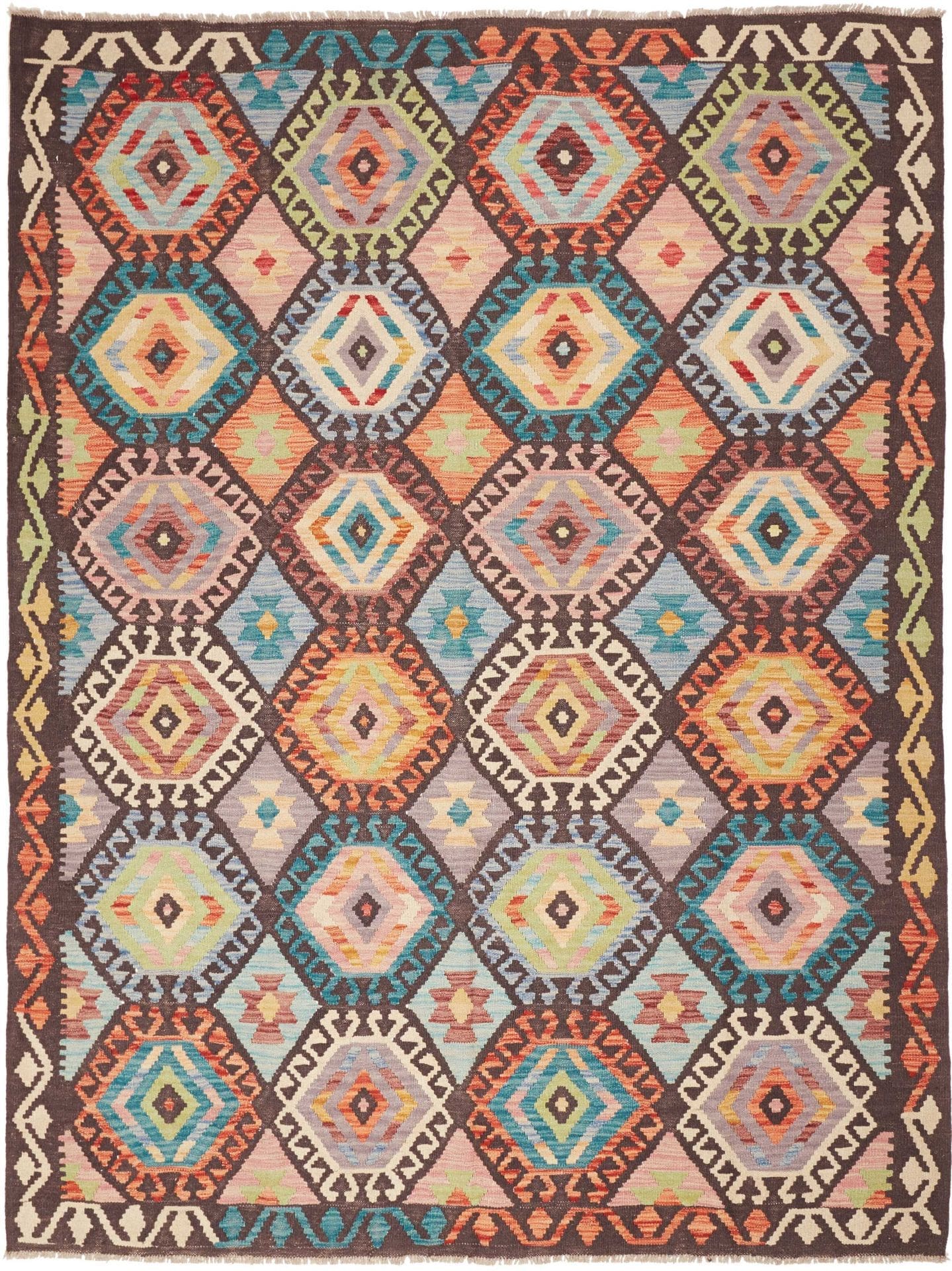 Kelim Teppich 183 x 233cm handgewebt – rustikales Flair, Schurwolle