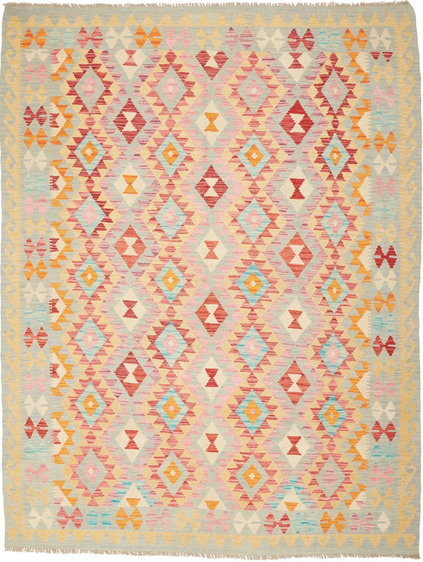 Kelim Teppich 183 x 237cm aus Schurwolle, handgewebt, rustikal