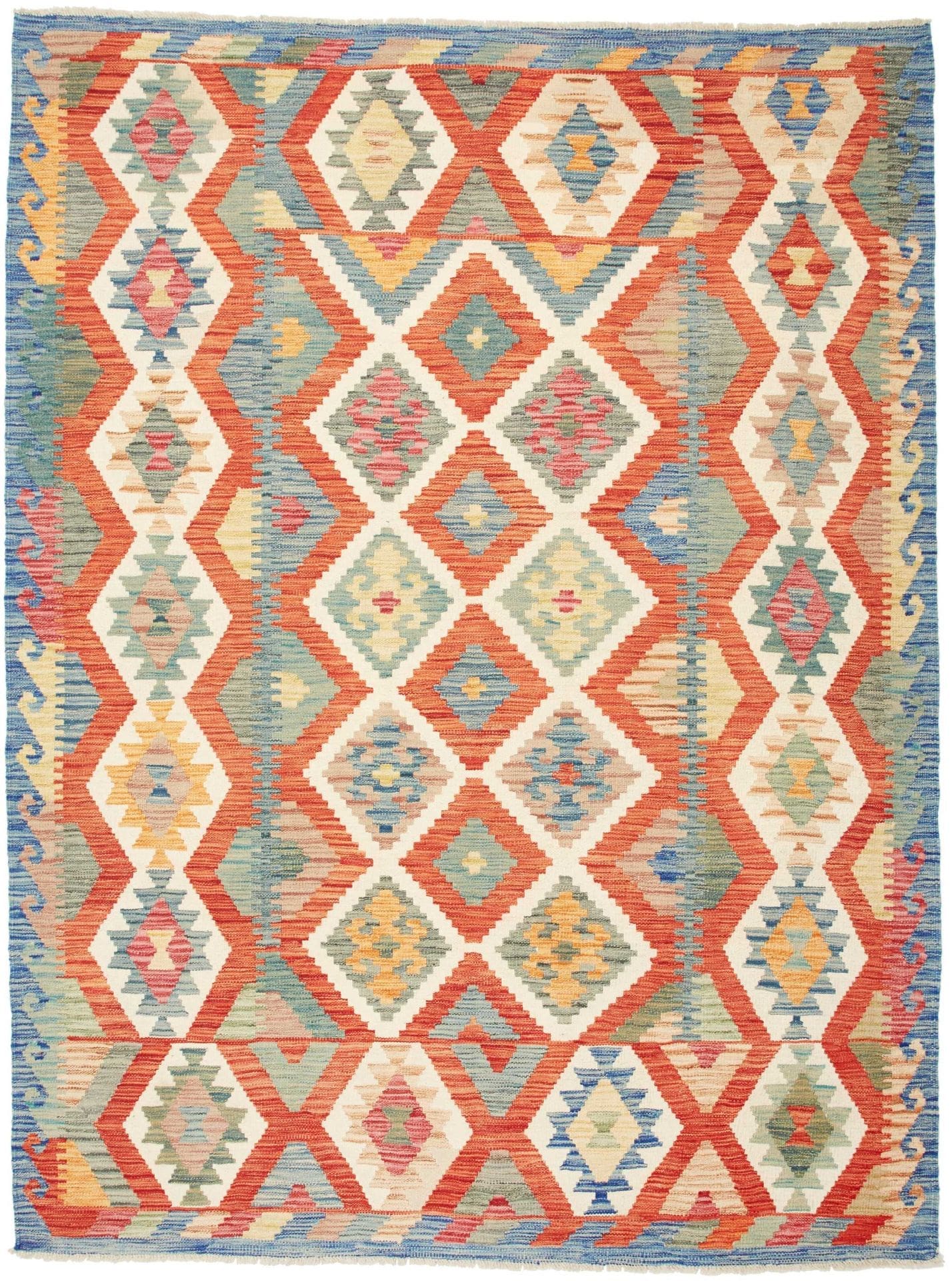 Kelim Teppich 183 x 239 cm aus Schurwolle, handgewebt, rustikal