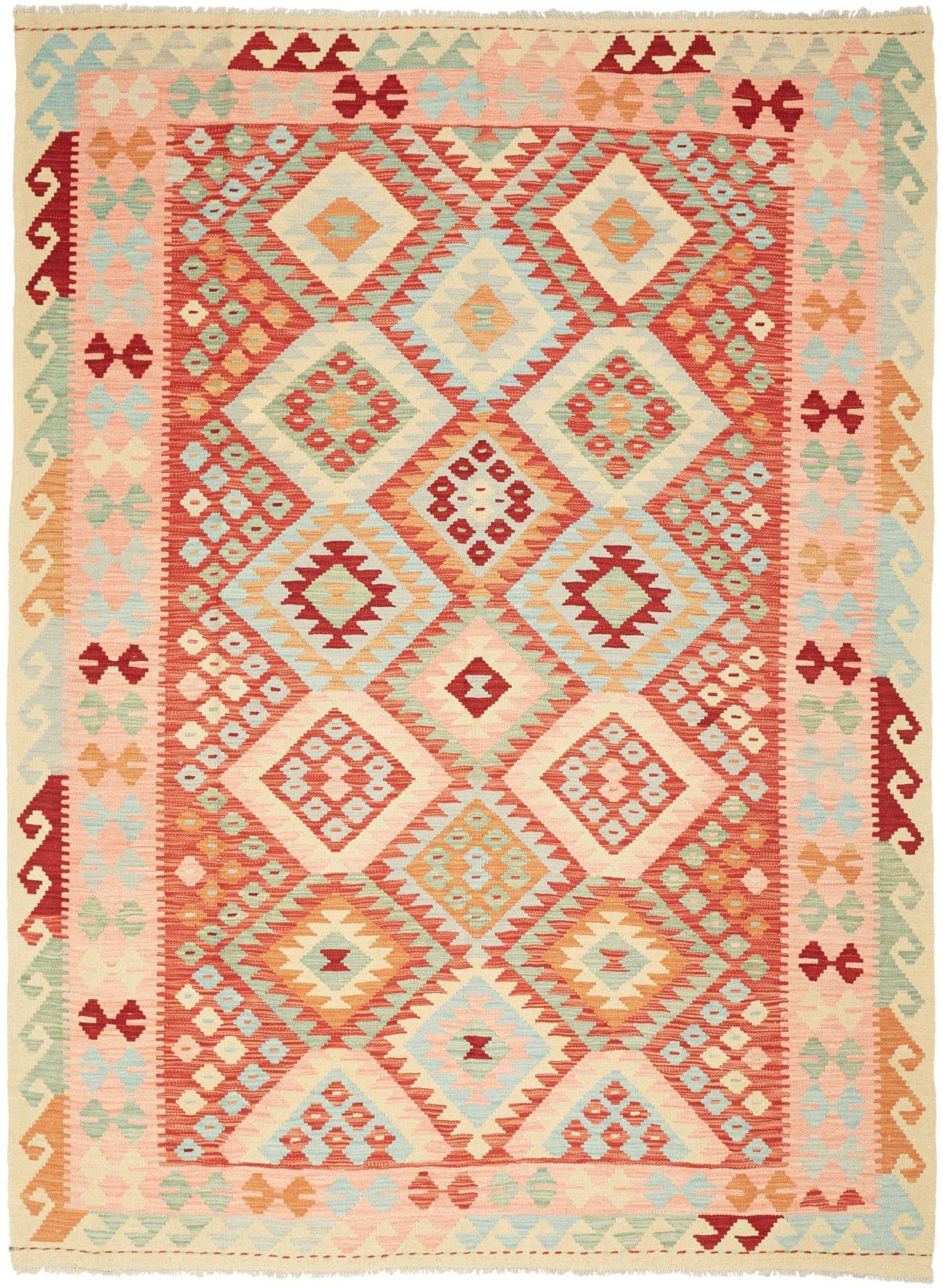 Kelim Teppich 184 x 238cm, handgewebt, rustikales Flair, Wolle