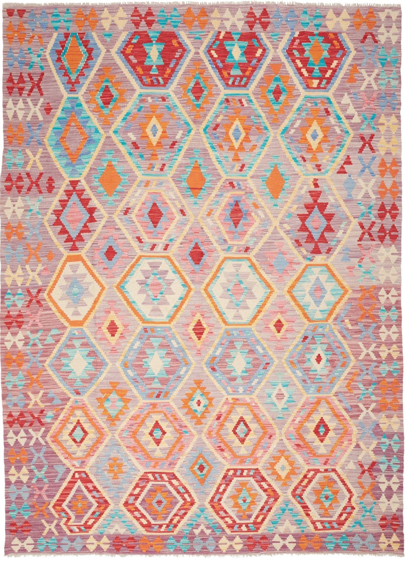 Kelim Teppich 184 x 246cm, handgewebt, rustikales Flair aus Wolle