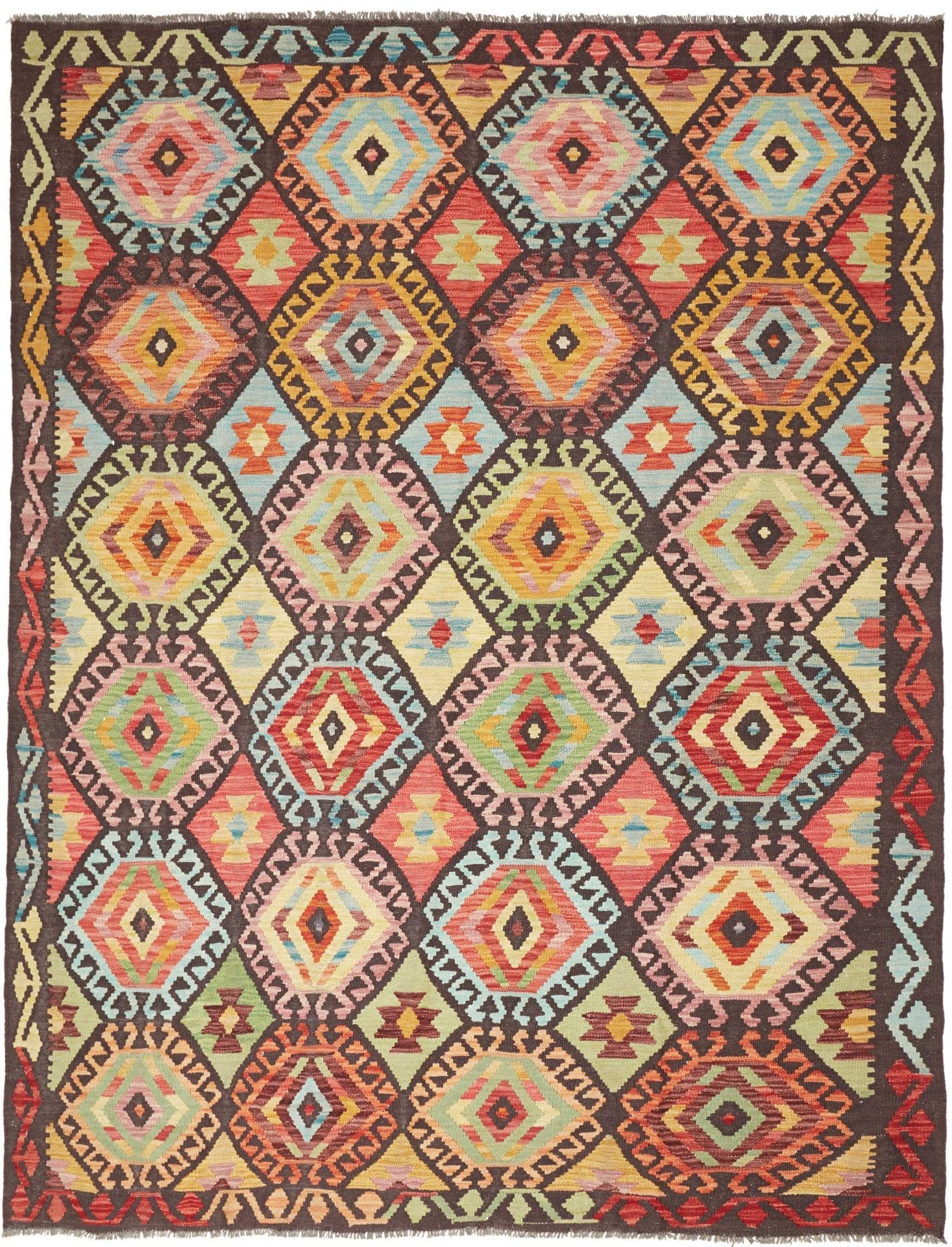 Kelim Teppich 185 x 237 cm - Handgewebt, rustikales Flair, Wolle