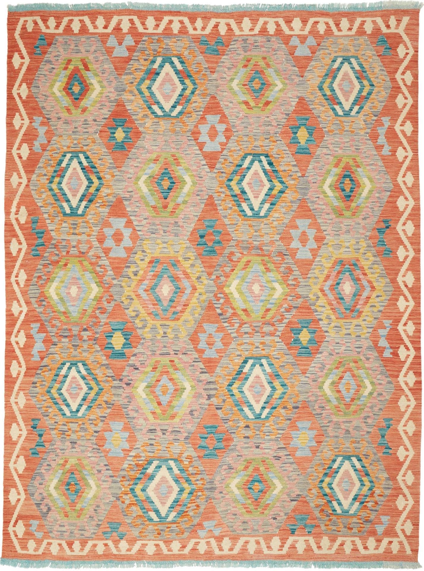 Kelim Teppich 185 x 243cm aus Schurwolle, handgewebt, rustikal