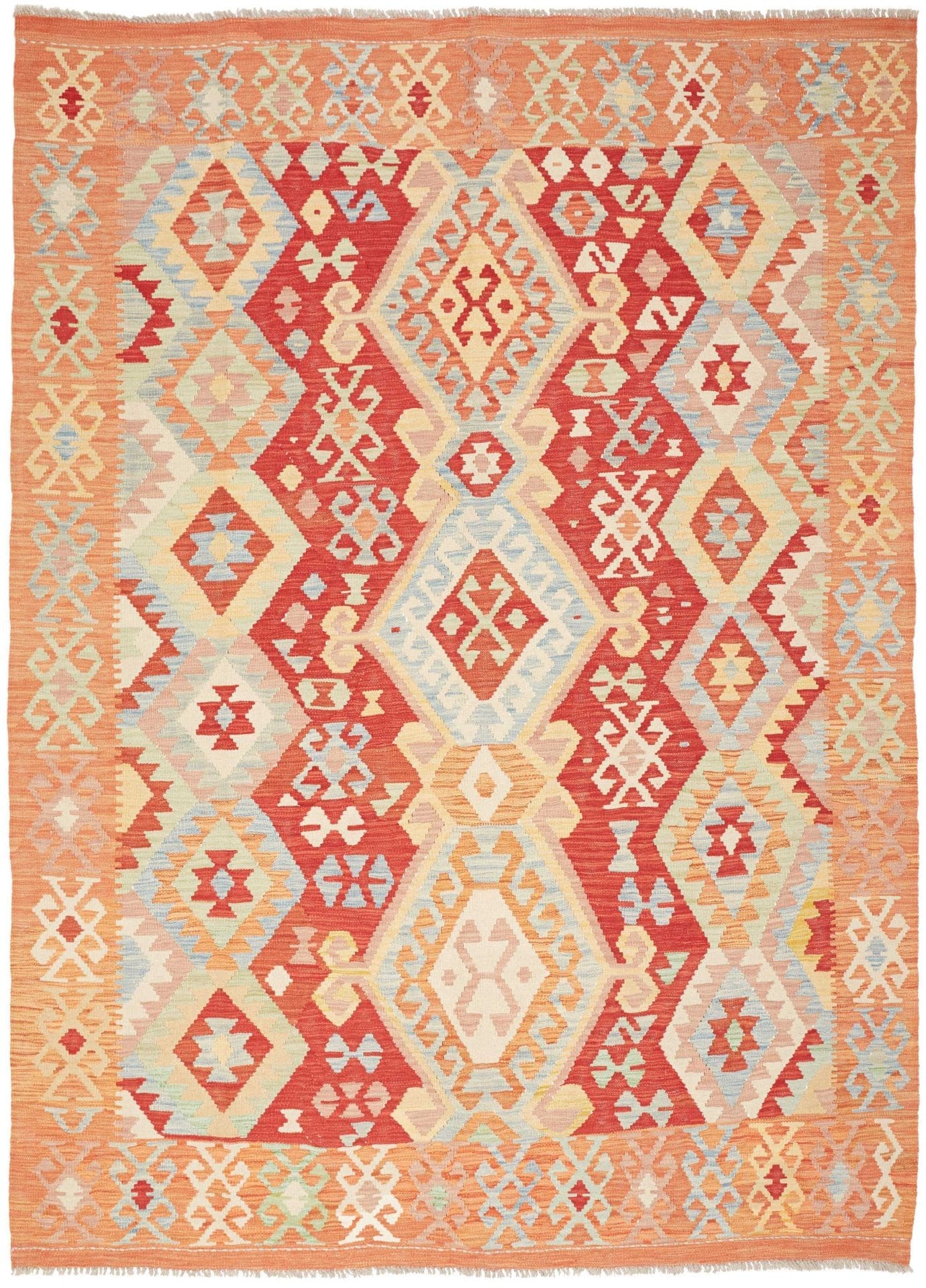 Kelim Teppich 185 x 248cm, rustikales Design, handgewebt