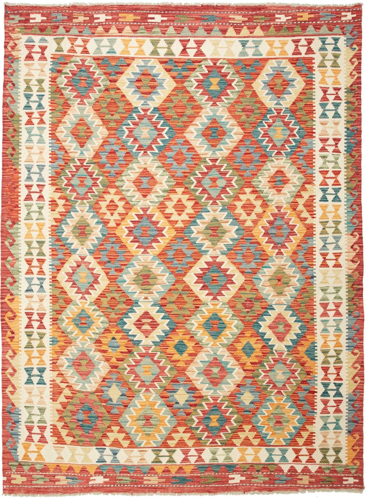 Kelim Teppich 185 x 249 cm aus Schurwolle, handgewebt, rustikal