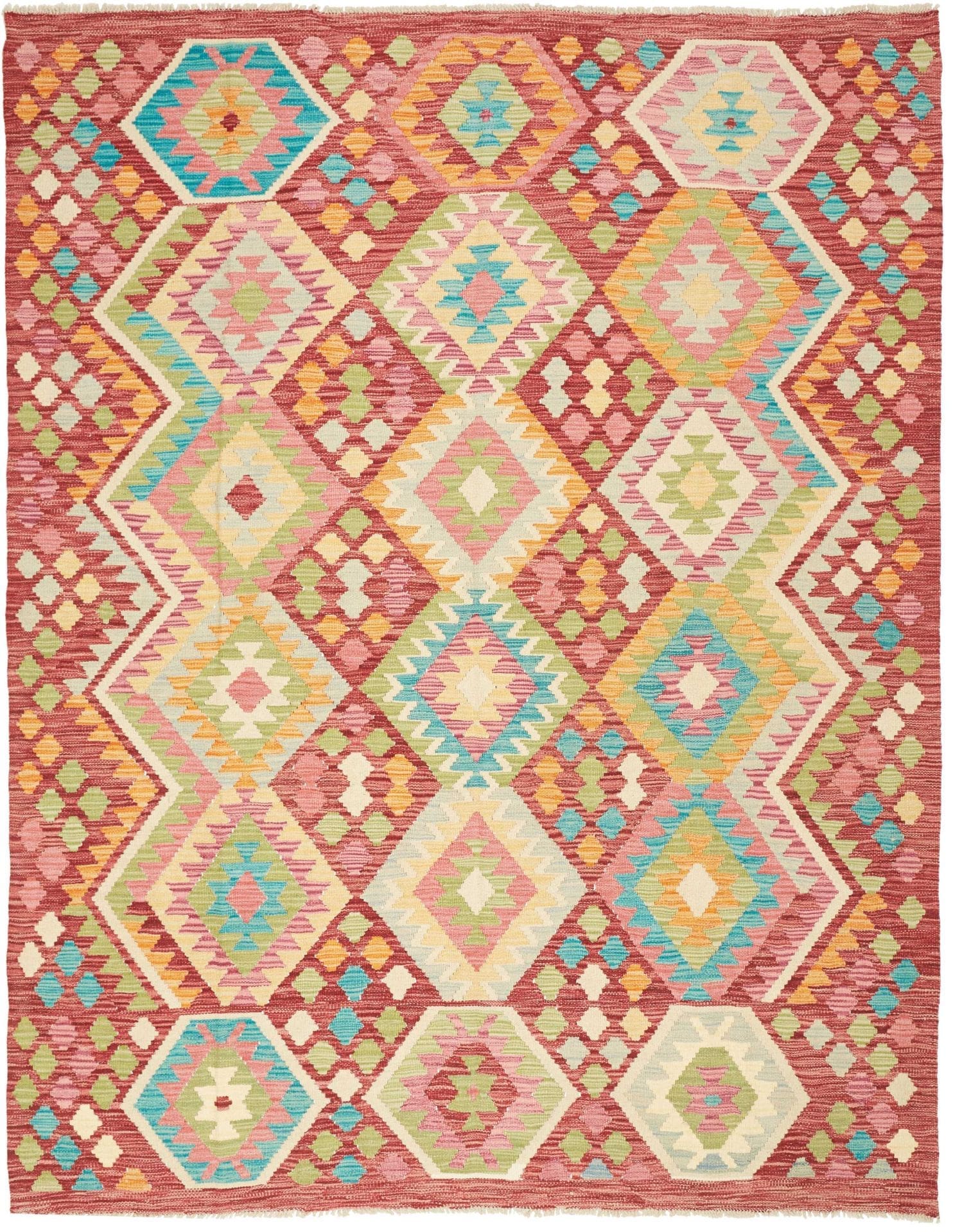 Kelim Teppich 186 x 235 cm, handgewebt, rustikales Flair, Wolle