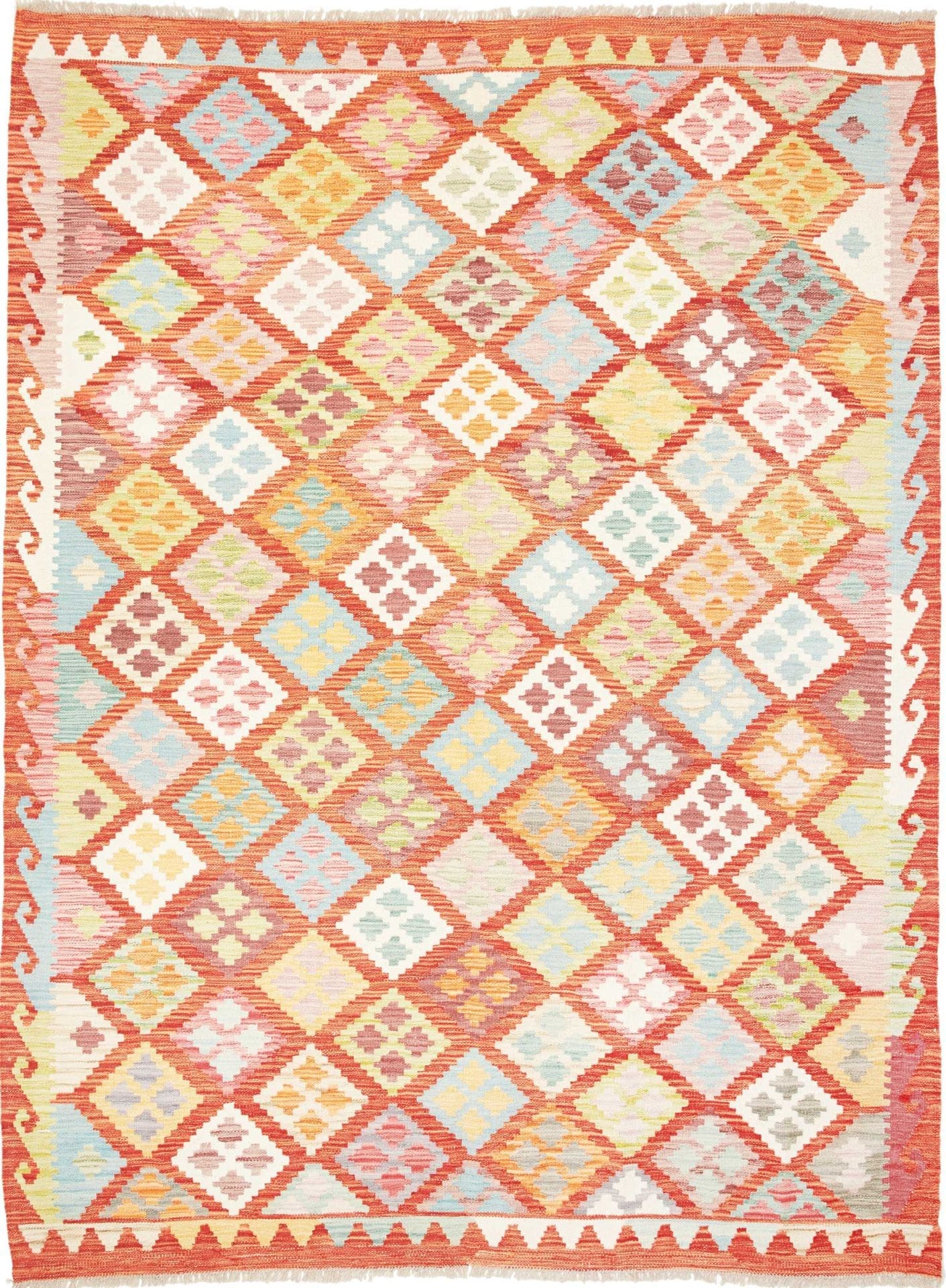 Kelim Teppich 186 x 241 cm, handgewebt, rustikales Flair, Wolle