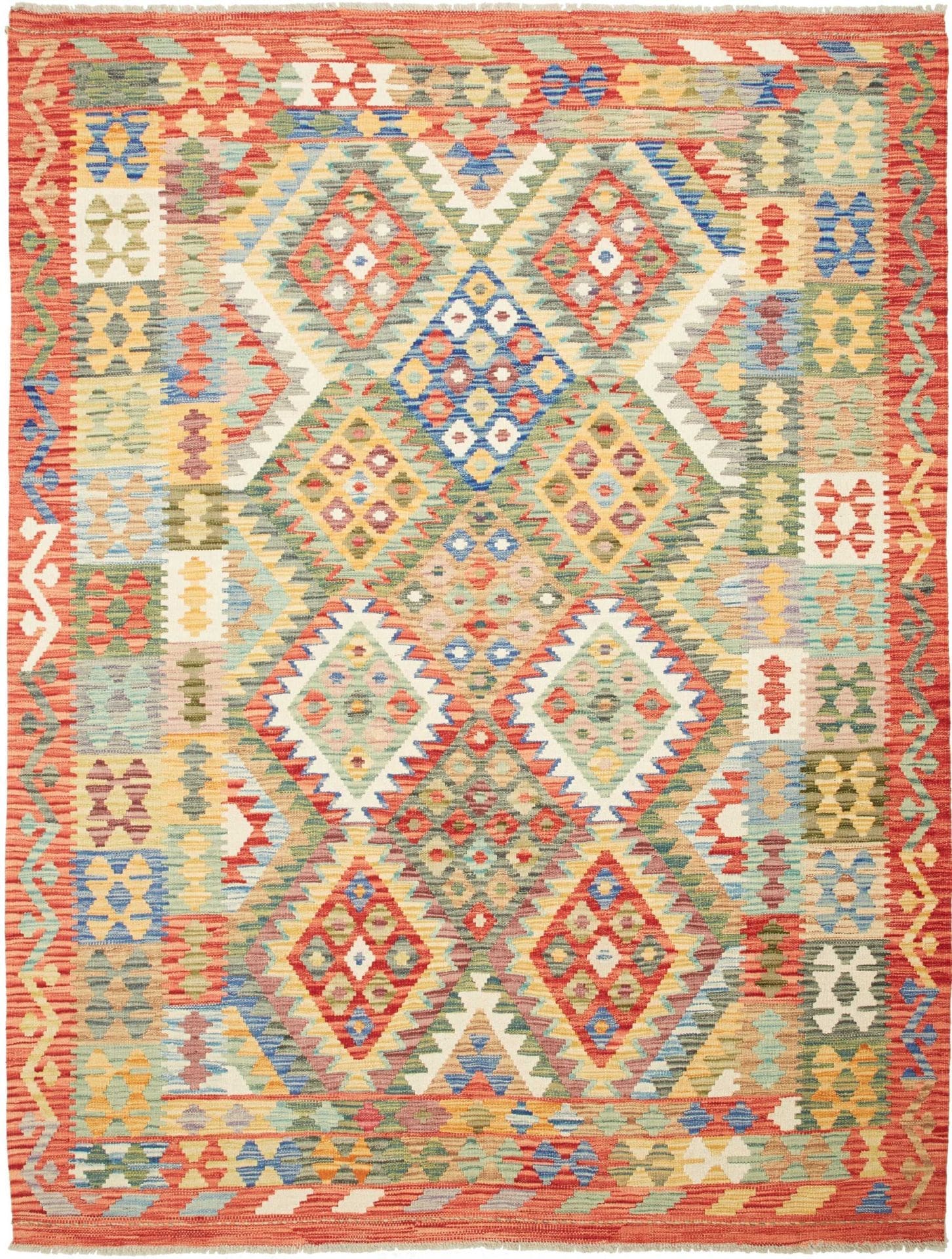 Kelim Teppich 186 x 243 cm in Schurwolle, handgewebt, rustikal