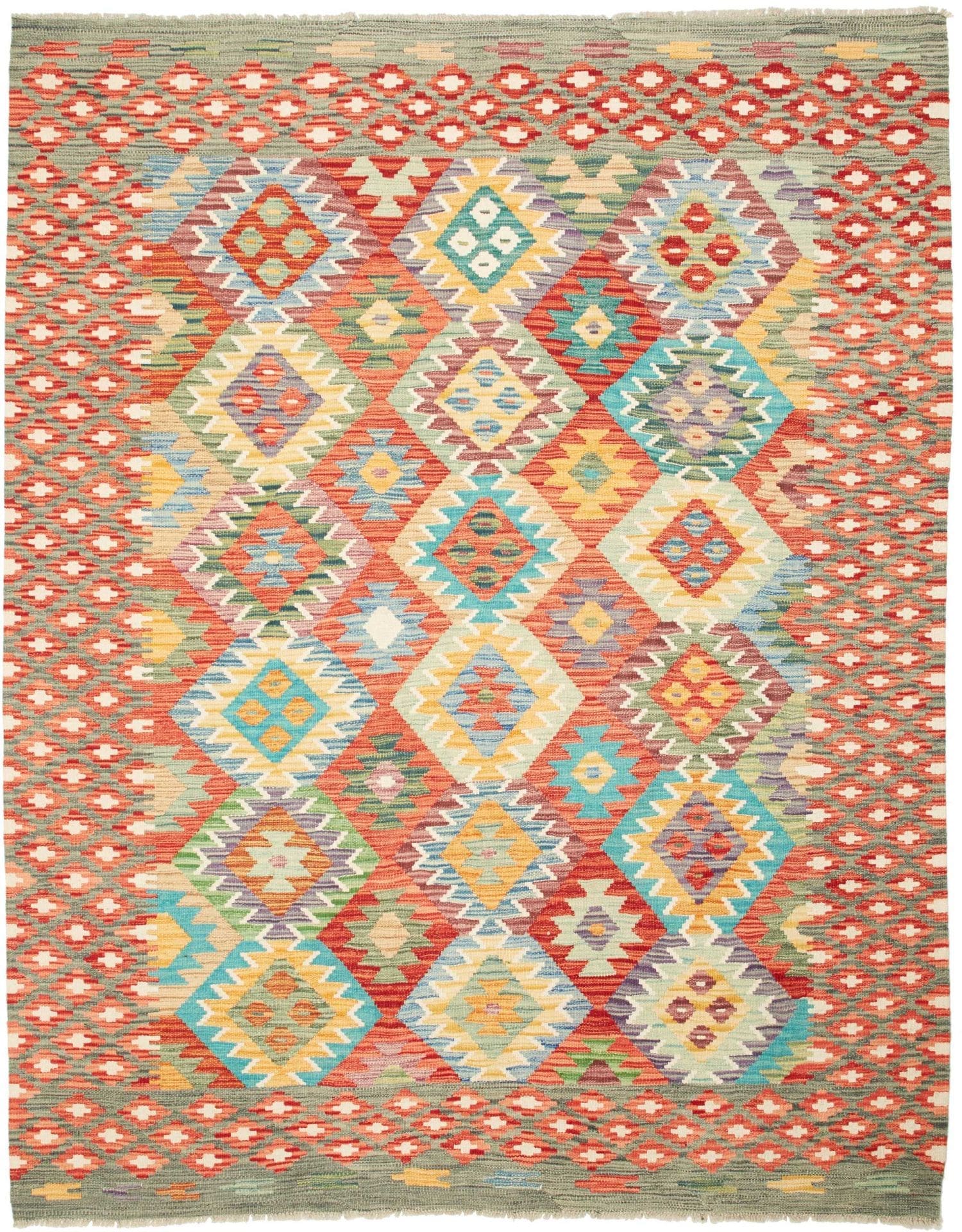 Kelim Teppich 187 x 235cm, handgewebt, rustikales Design