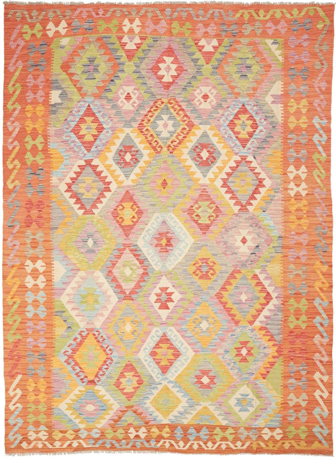 Kelim Teppich 187 x 251 cm, handgewebt, rustikales Flair, Wolle