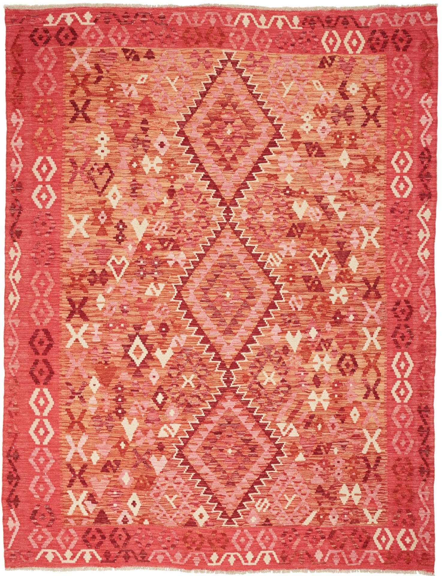 Kelim Teppich 188 x 245 cm, handgewebt, rustikales Design