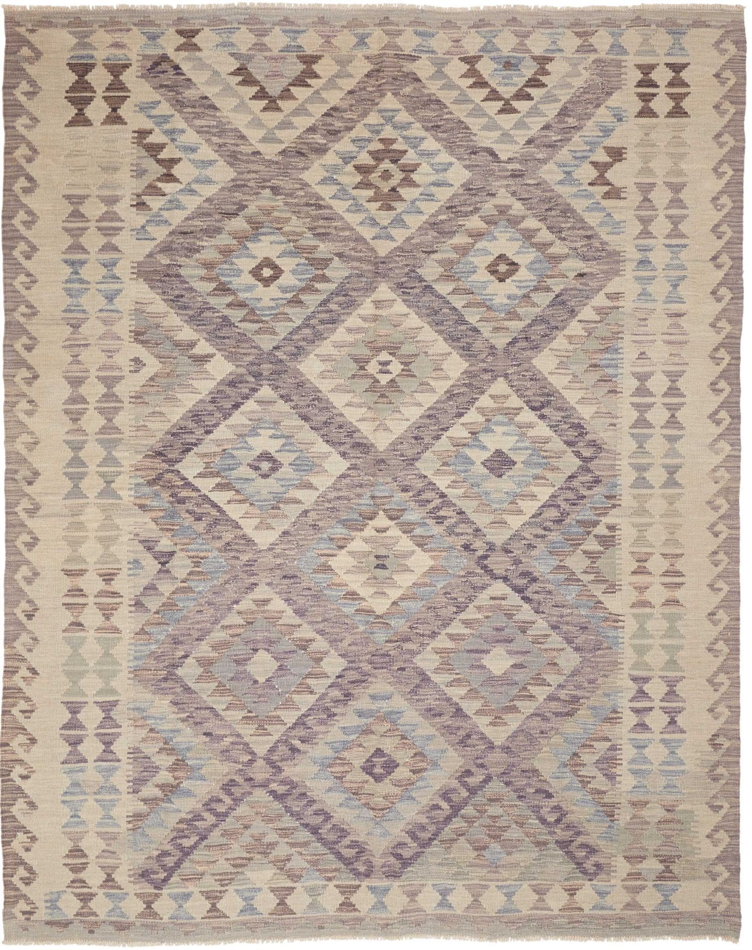 Kelim Teppich 189 x 239 cm aus Schurwolle, handgewebt, rustikales Flair