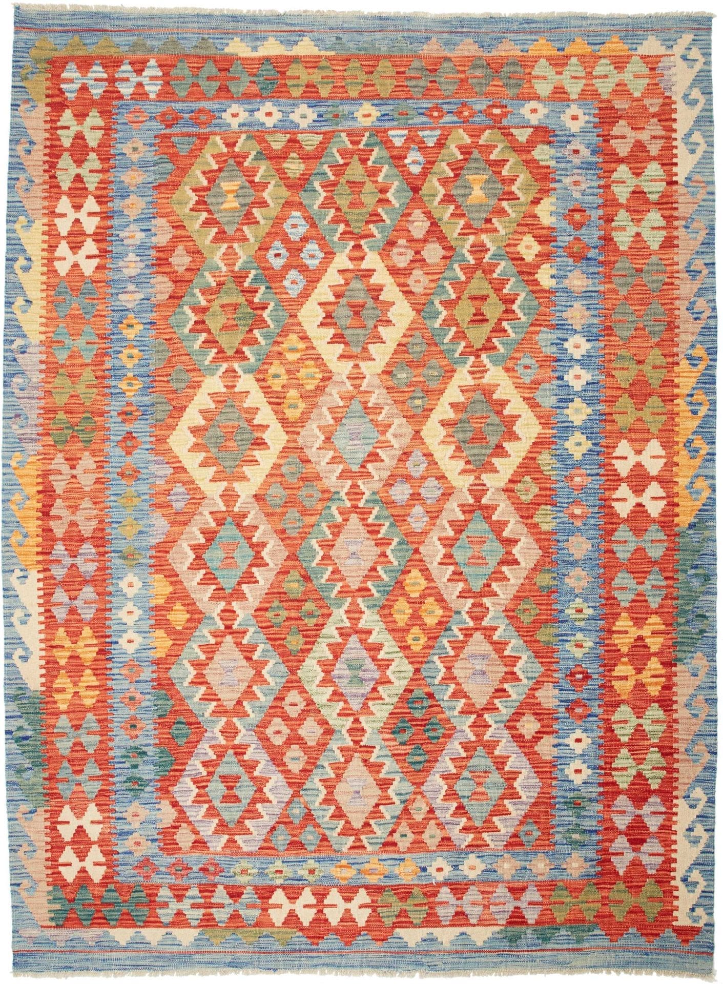 Kelim Teppich 189 x 243 cm, handgewebt, rustikales Flair, Wolle