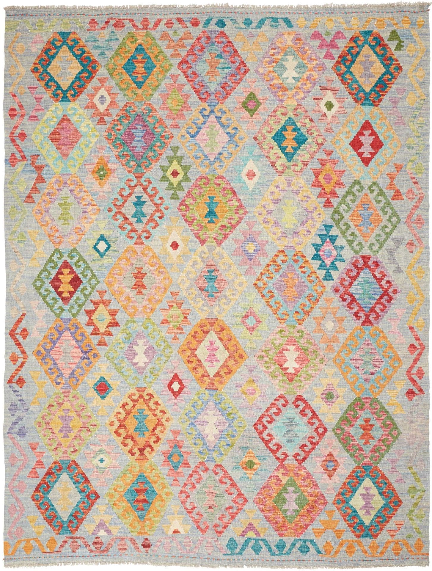 Kelim Teppich 189 x 244 cm, handgewebt, rustikales Flair, Wolle