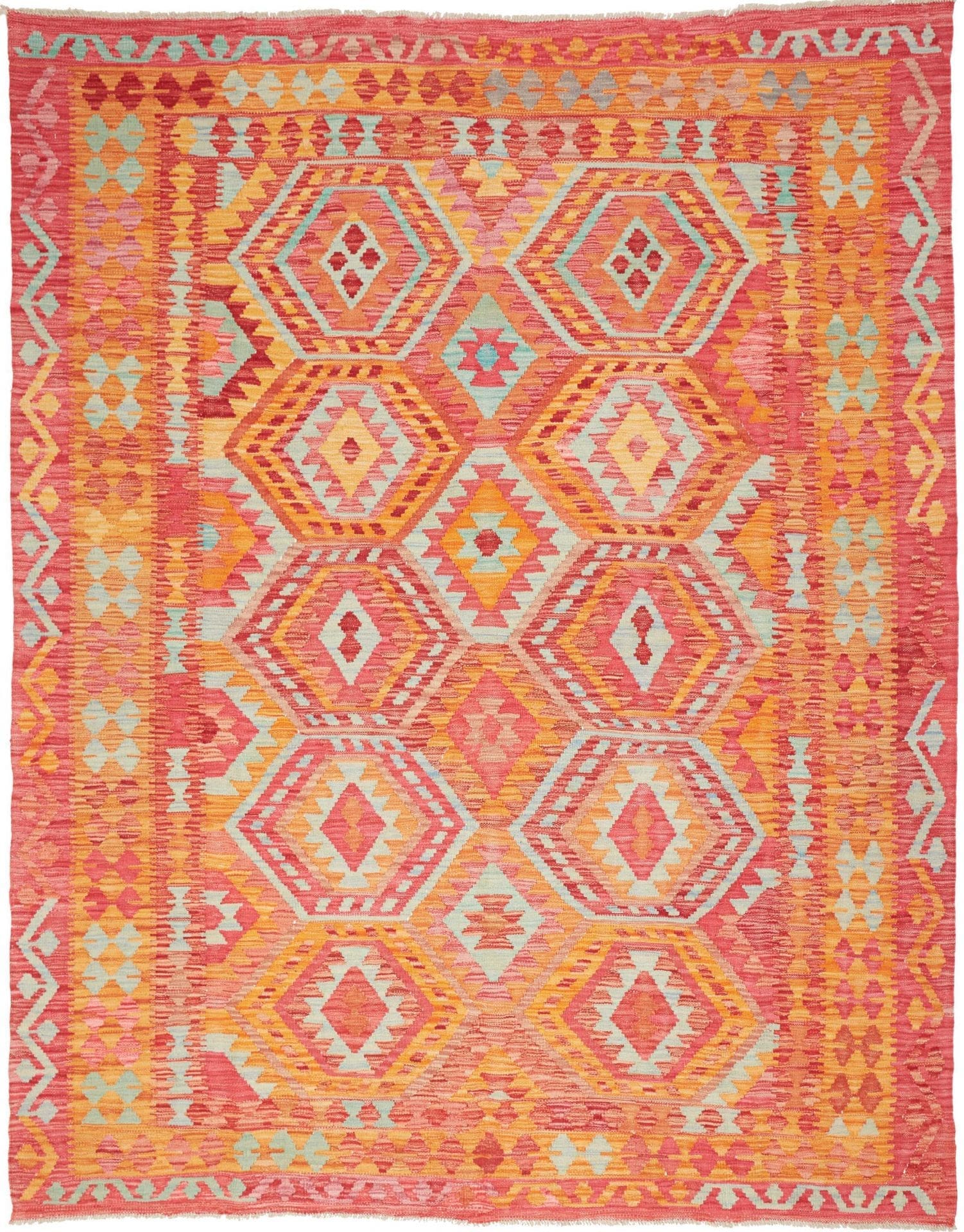 Kelim Teppich 190 x 237cm, handgewebt, rustikales Flair, Wolle