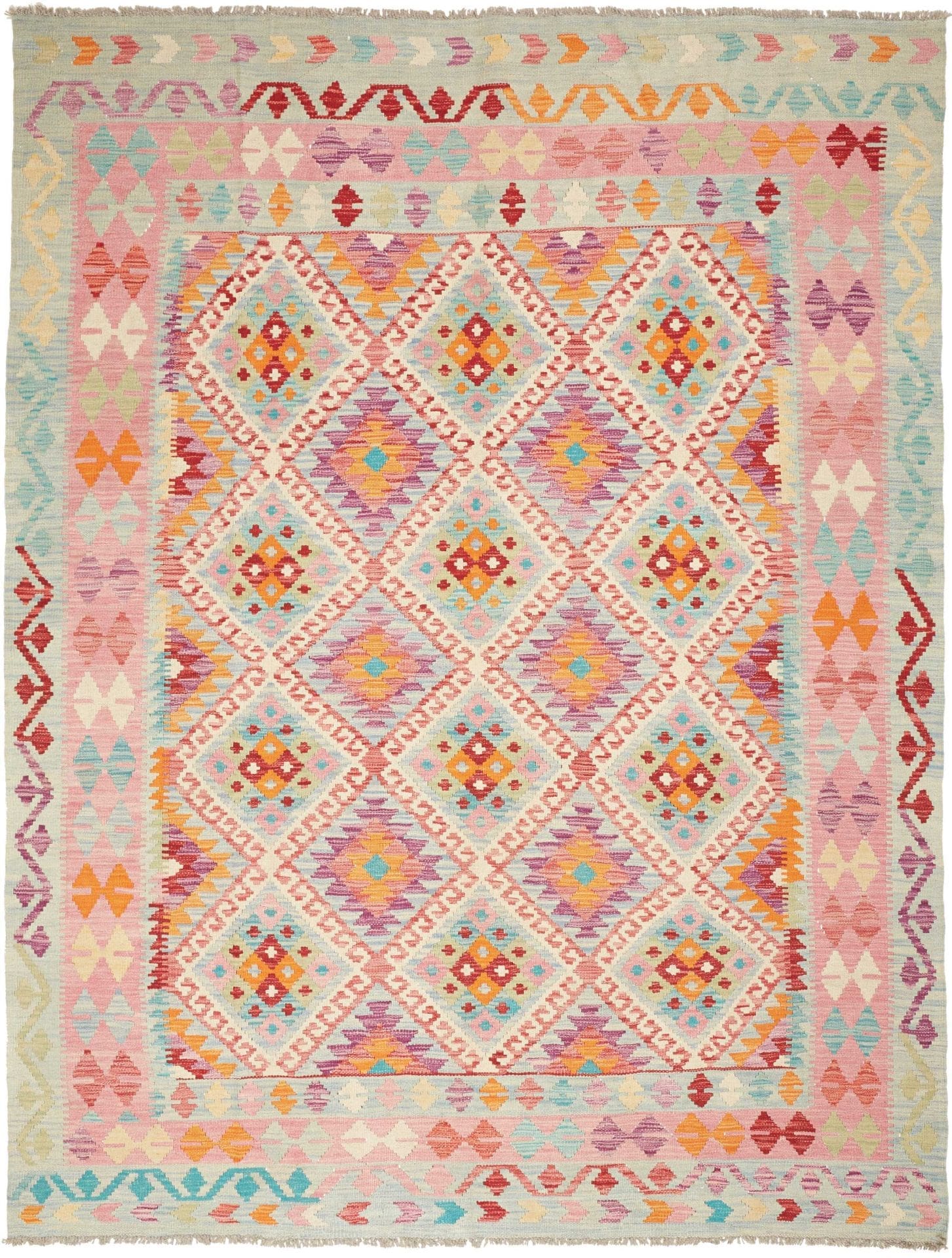 Kelim Teppich 190 x 238cm aus Schurwolle, handgewebt, rustikal