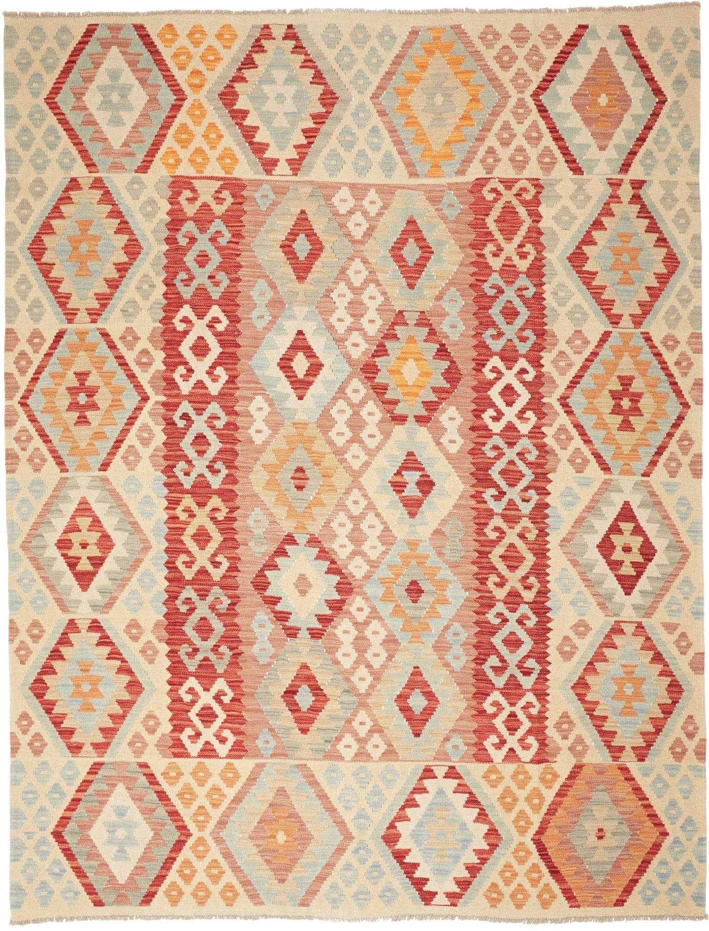 Kelim Teppich 191 x 240cm aus Schurwolle, handgewebt, rustikal