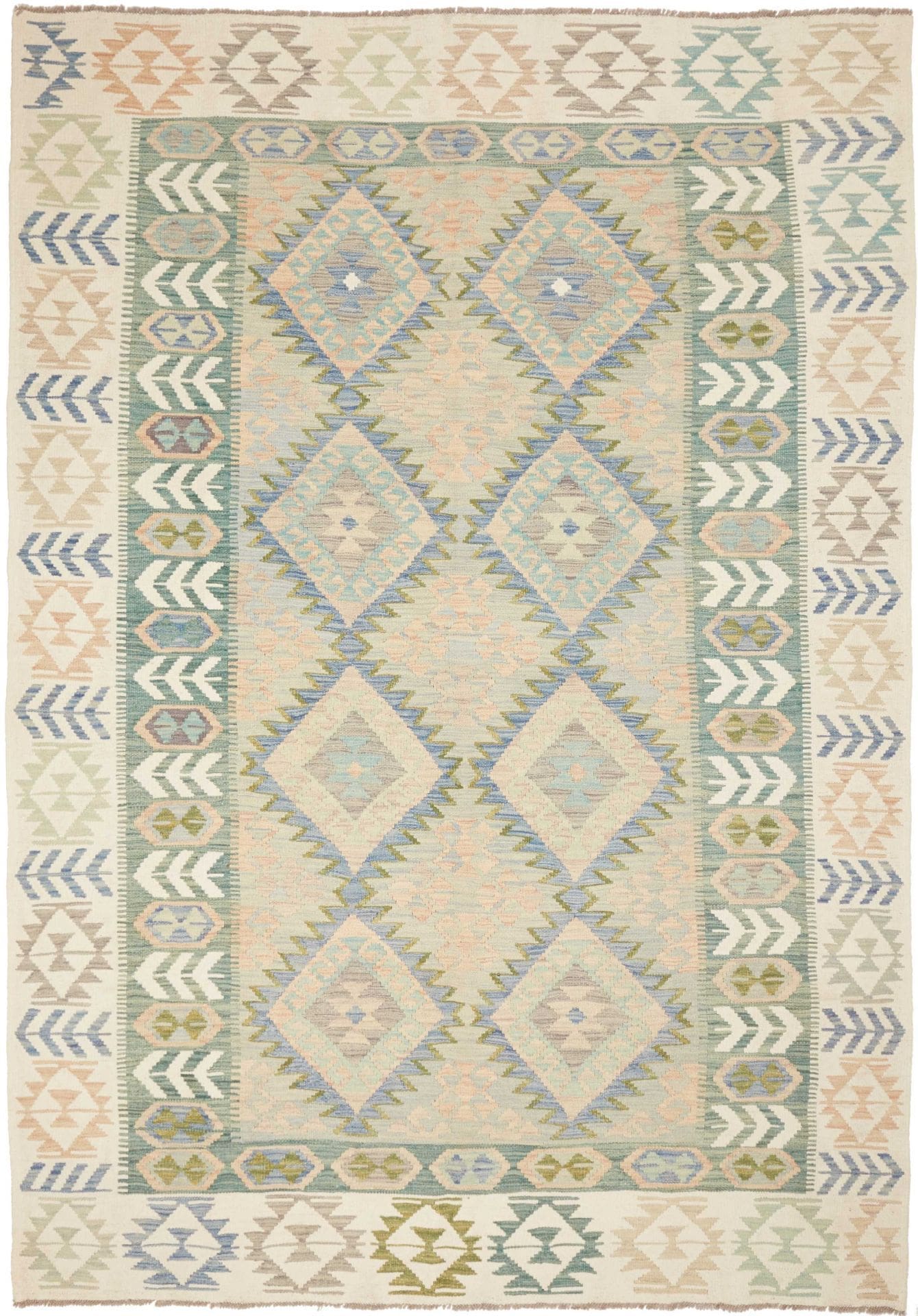 Kelim Teppich 198 x 290cm, rustikal & handgewebt, orientalisch