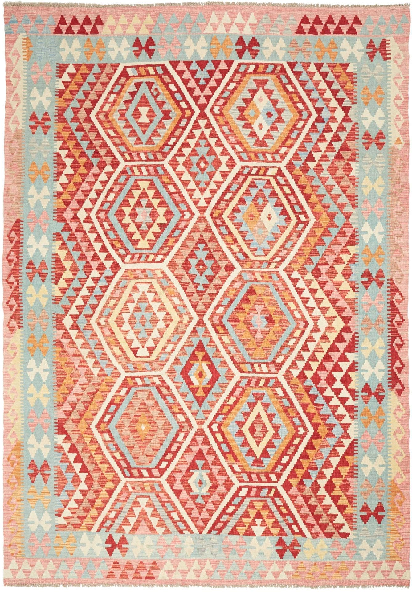 Kelim Teppich 200 x 282 cm, handgewebt, rustikales Flair