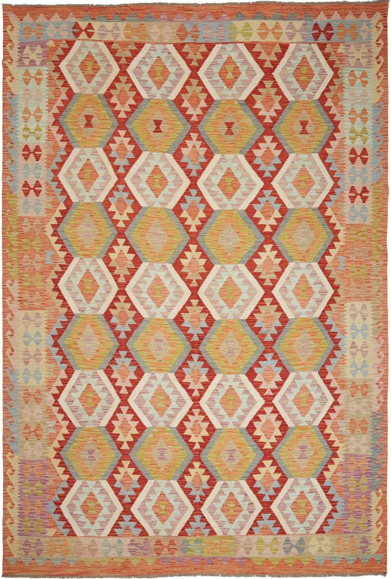 Kelim Teppich 200 x 293cm, Schurwolle, handgewebt, rustikales Flair