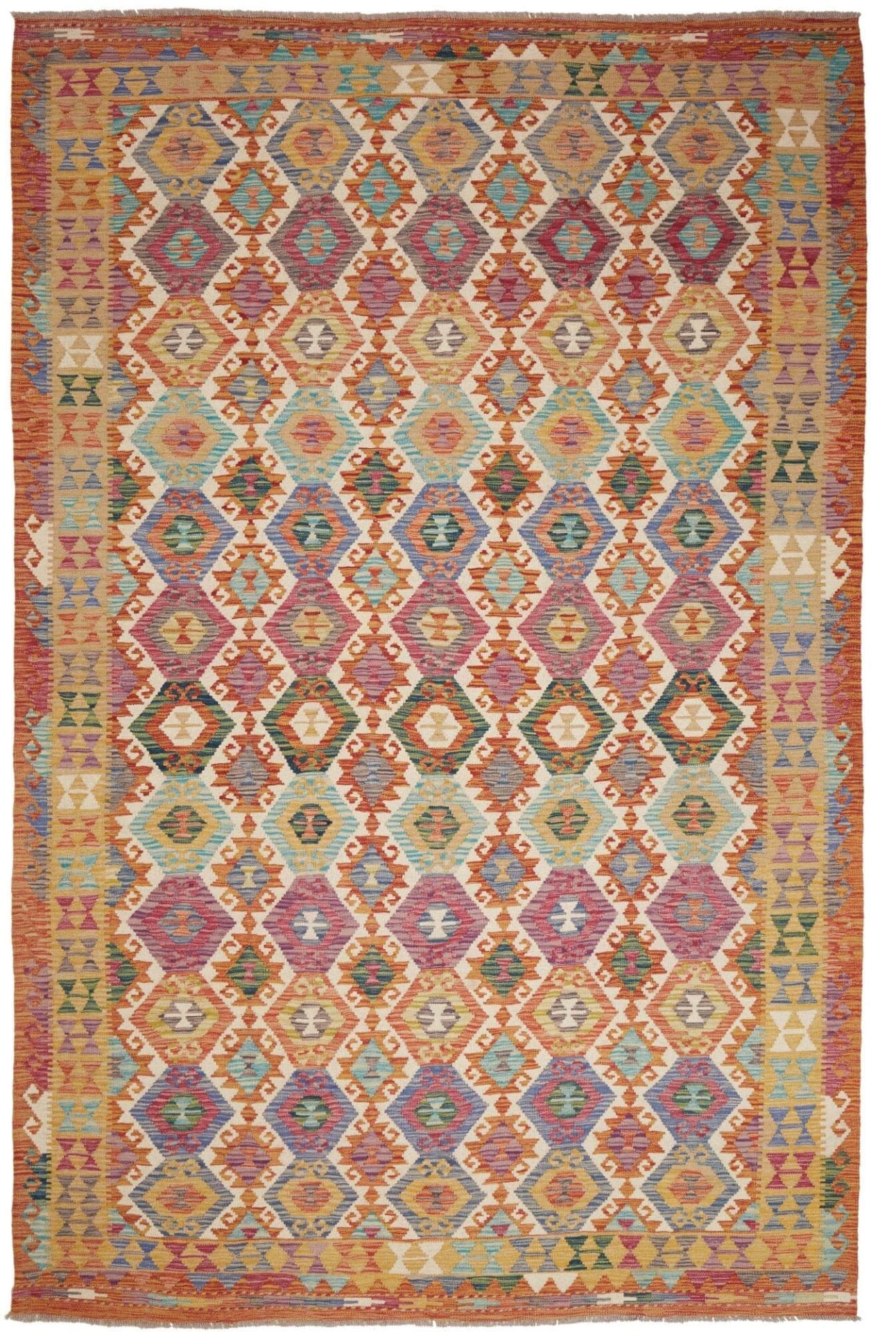 Kelim Teppich 201 x 302 cm aus Schurwolle, handgewebt, rustikal