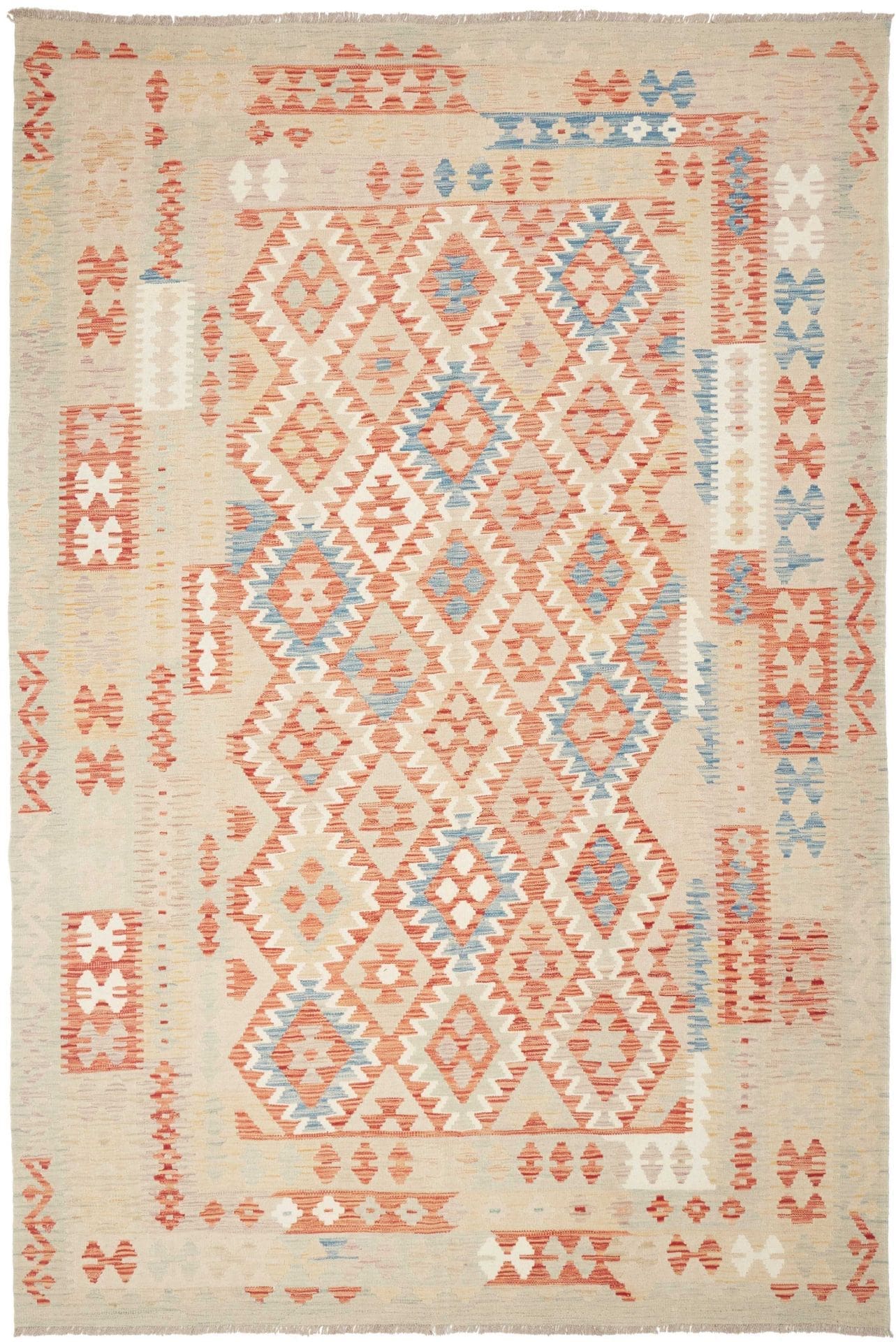 Kelim Teppich 202 x 294cm aus Schurwolle, handgewebt, rustikal