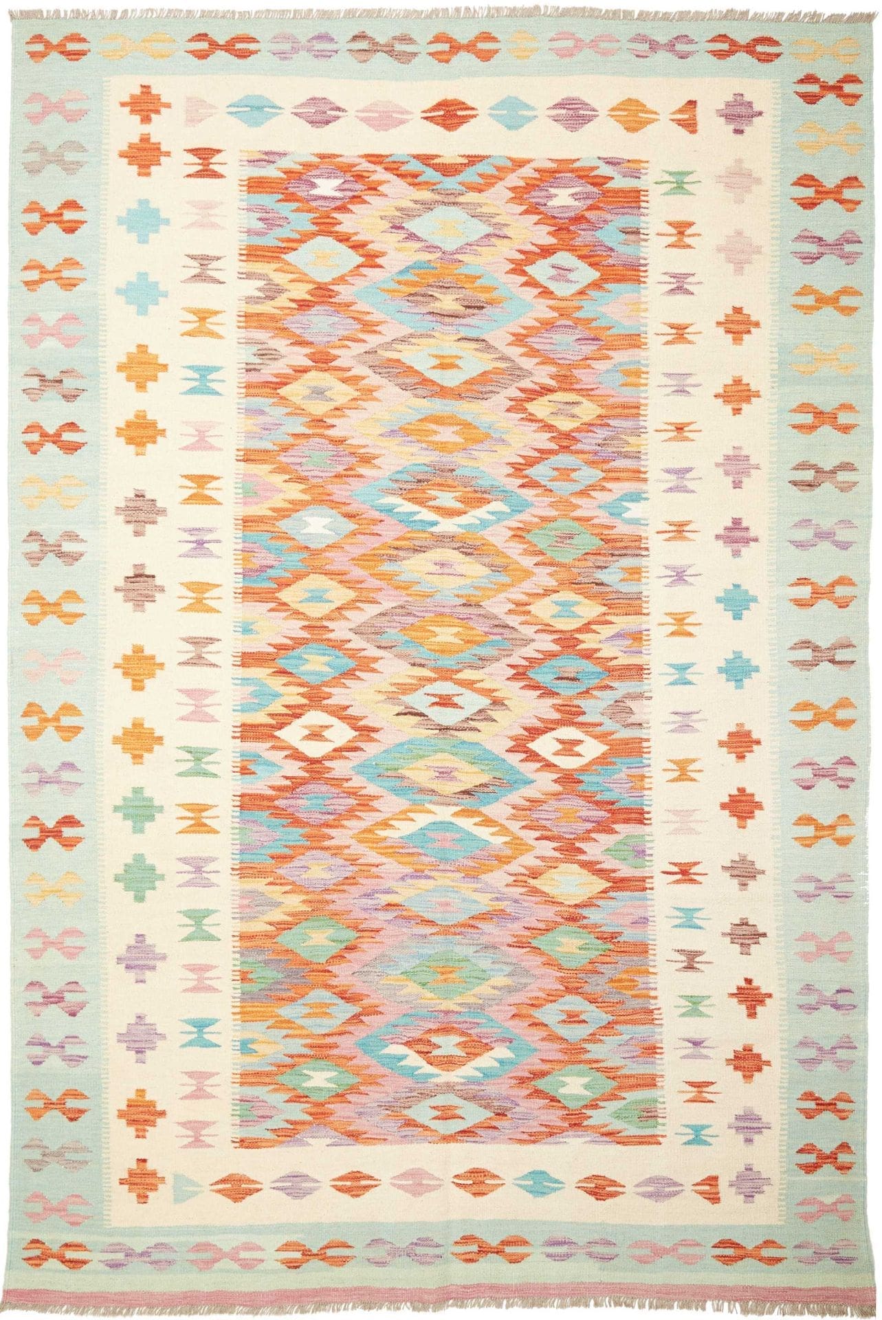 Kelim Teppich 203 x 296 cm, afghanisch, Schurwolle, handgewebt