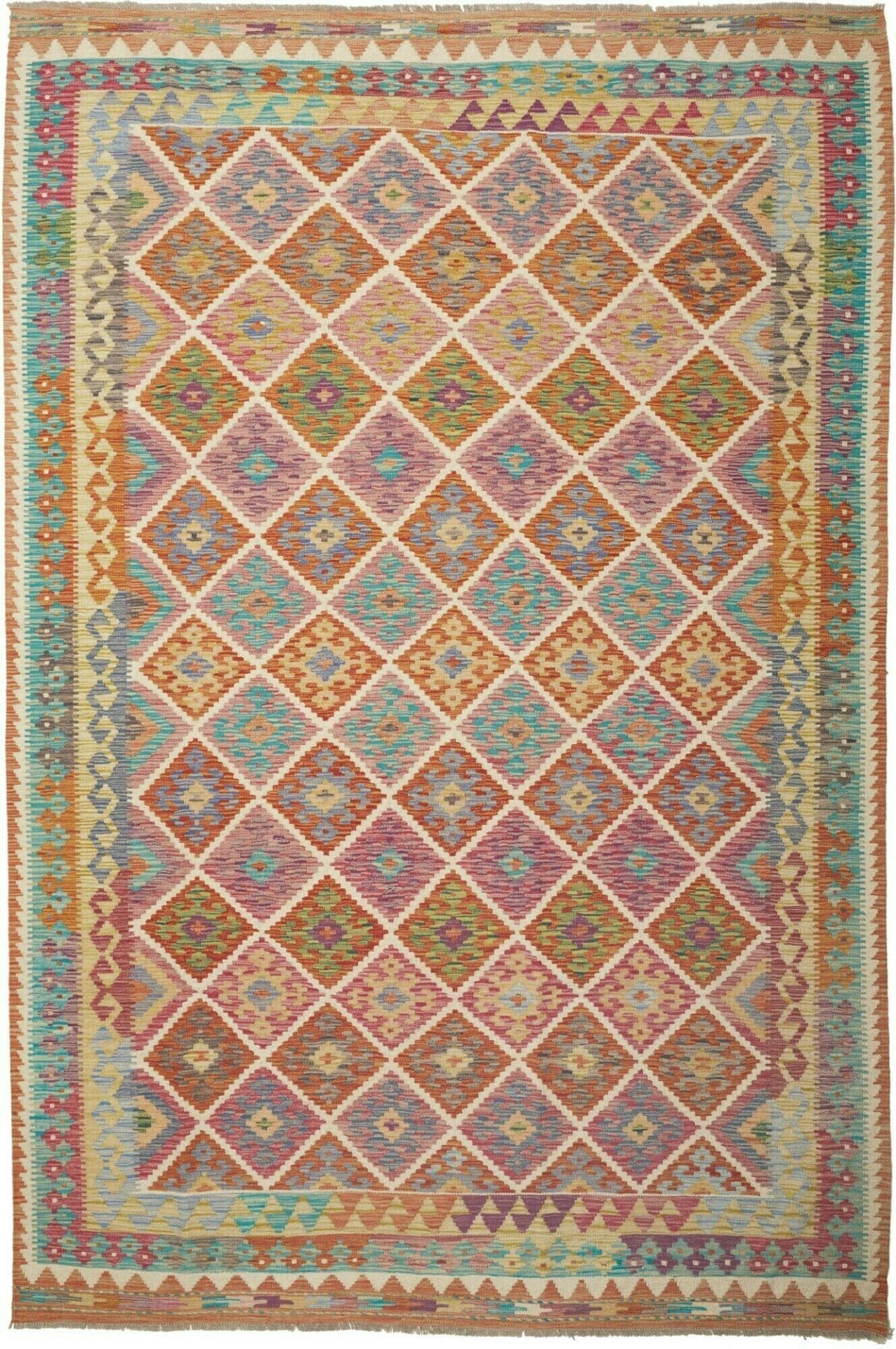 Kelim Teppich 203 x 298cm, handgewebt, rustikales Flair, Wolle
