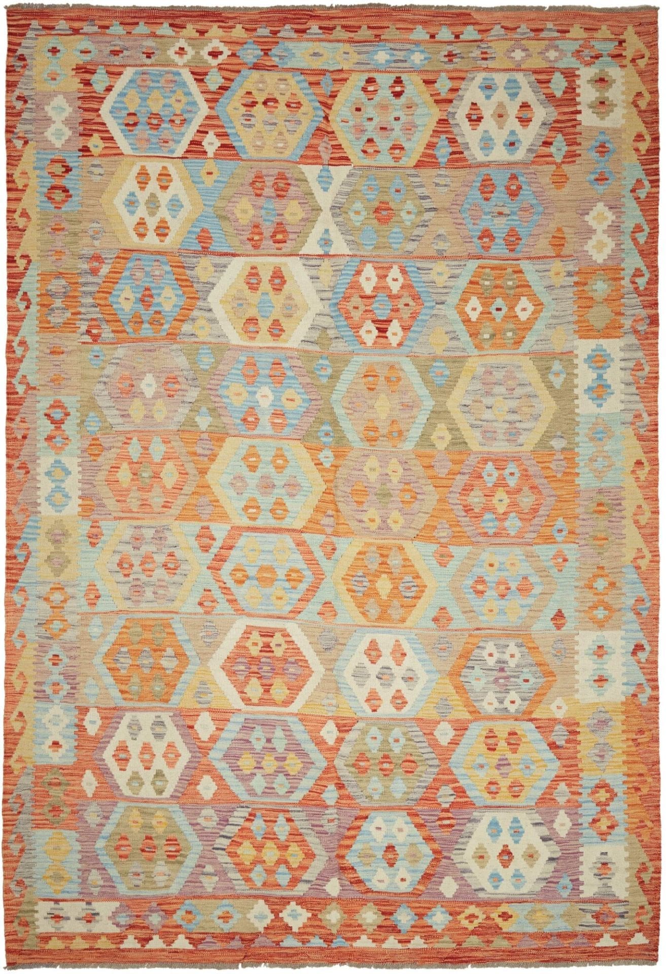 Kelim Teppich 203 x 300cm – handgewebt, rustikales Design, Wolle