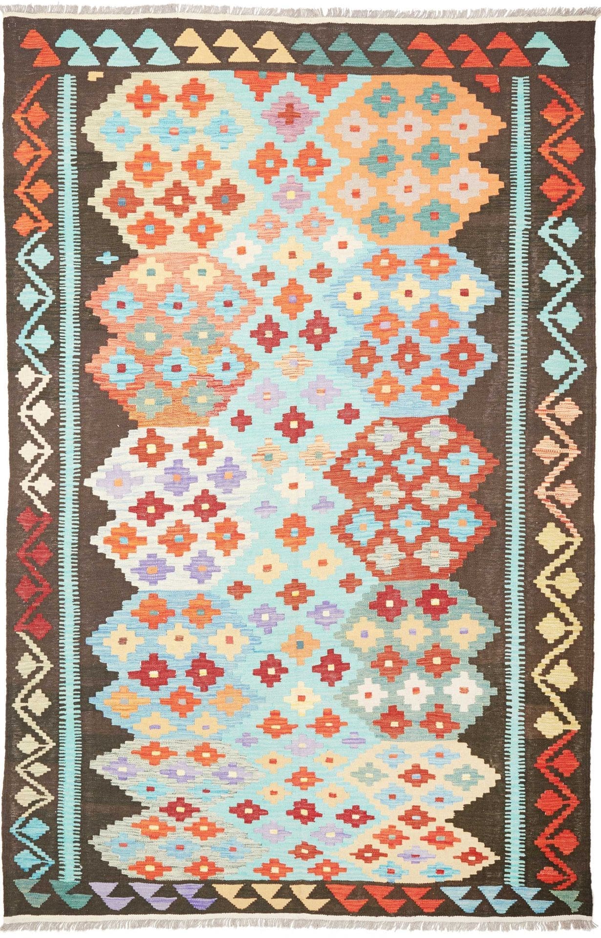 Kelim Teppich 203 x 306cm, Afghan, Schurwolle, handgewebt