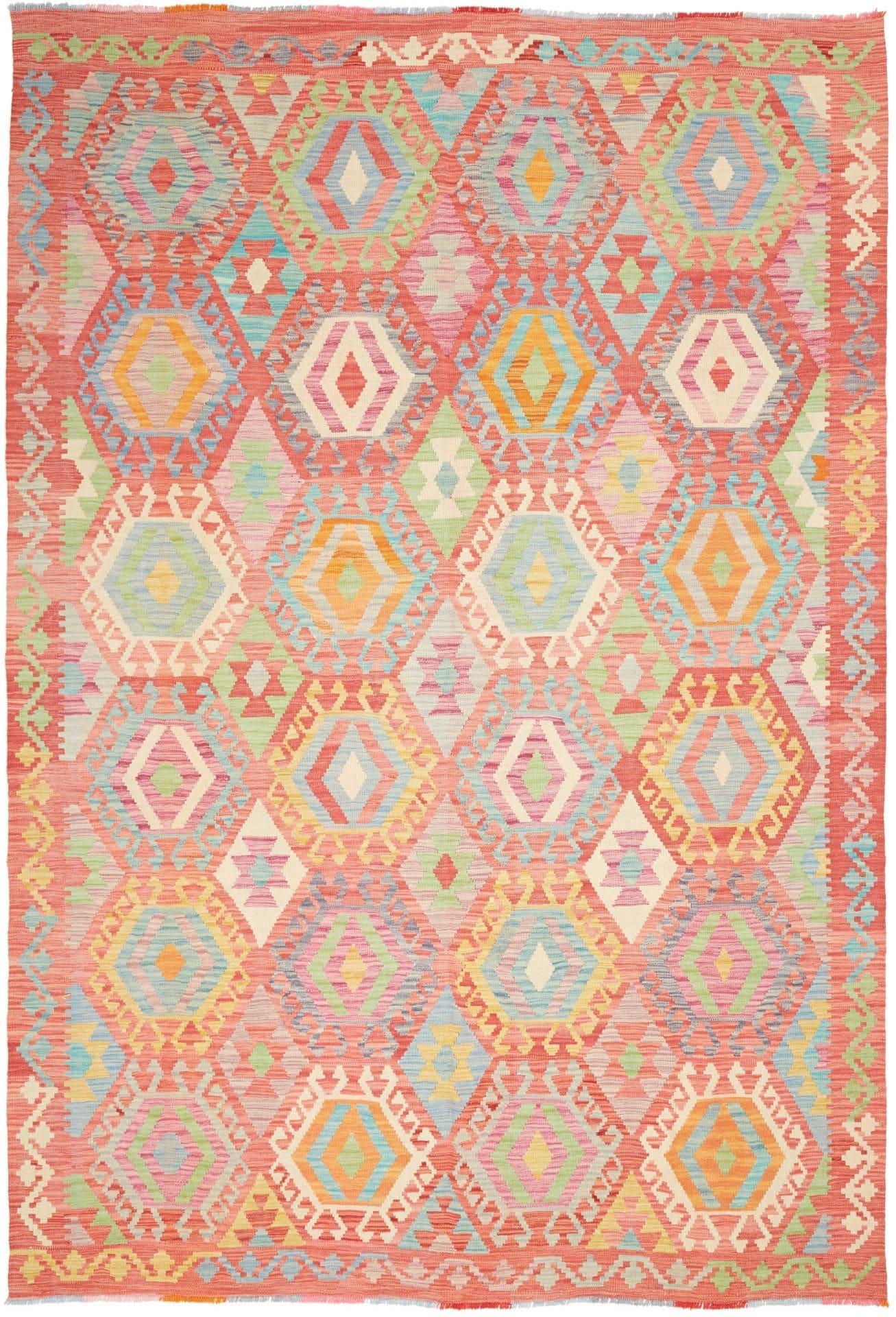 Kelim Teppich 204 x 287cm, handgewebt, rustikales Flair, Wolle