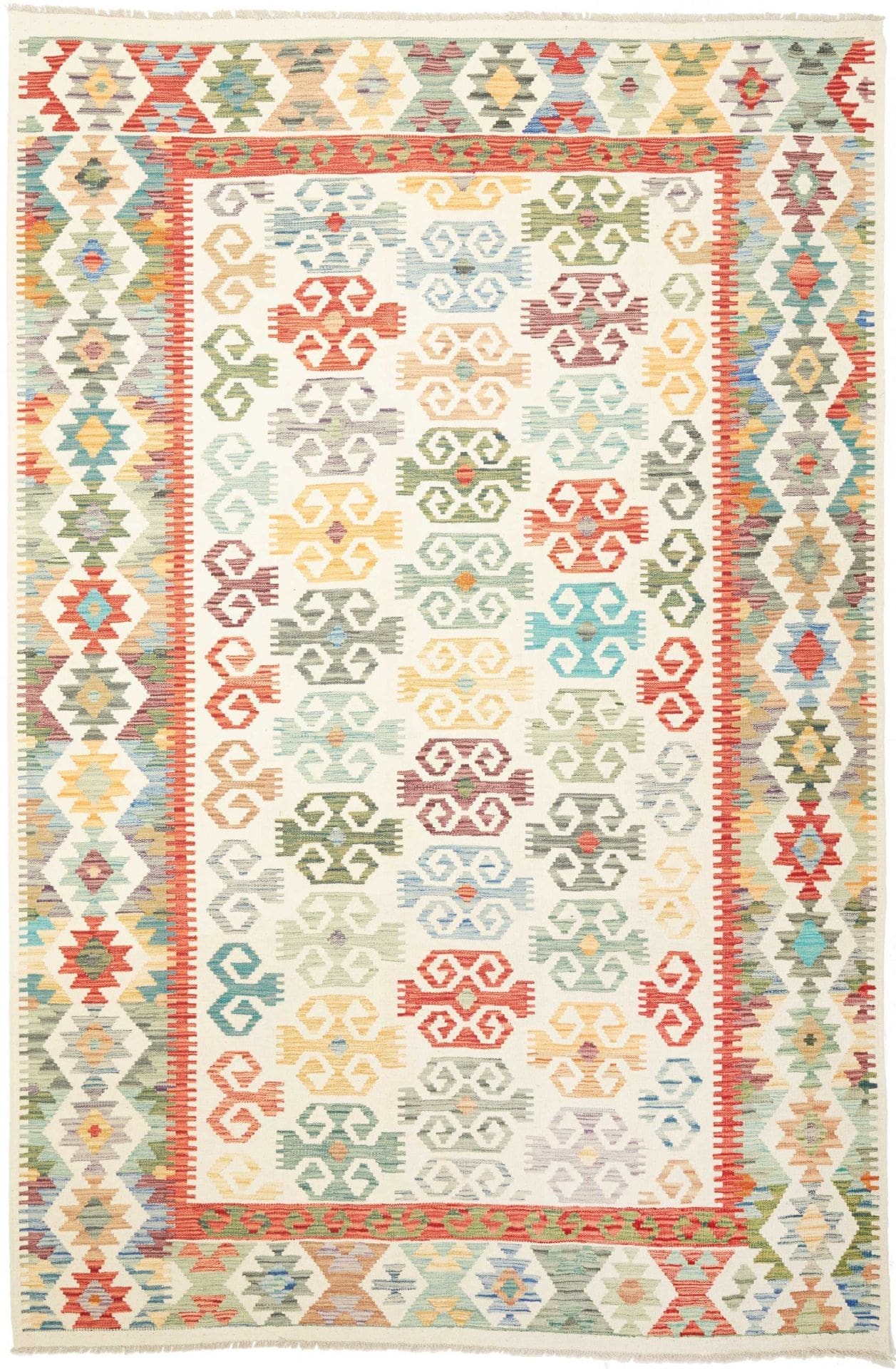 Kelim Teppich 204x302cm, rustikal, Schurwolle, handgewebt