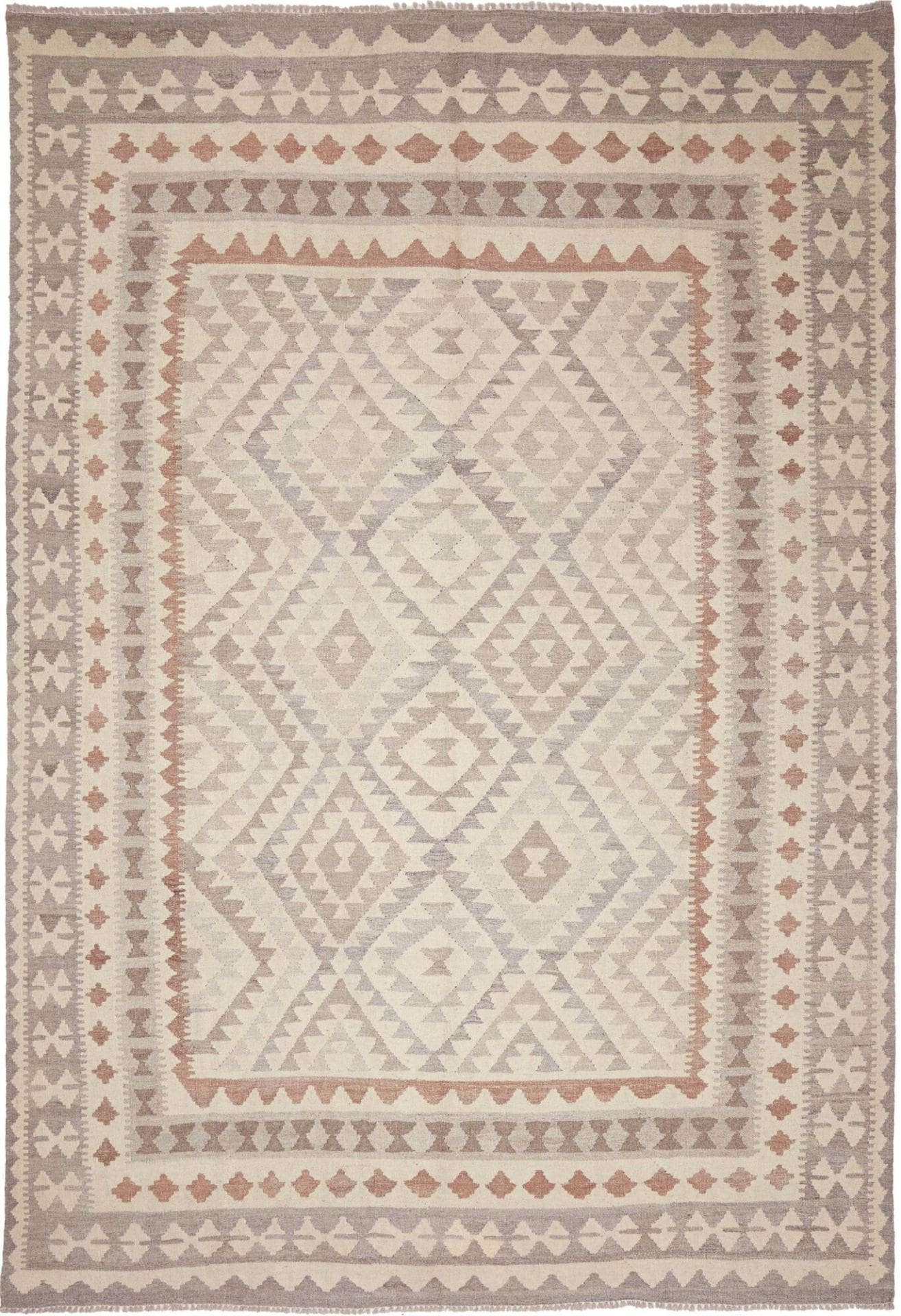 Kelim Teppich 205 x 293 cm, handgewebt, rustikales Design, Wolle