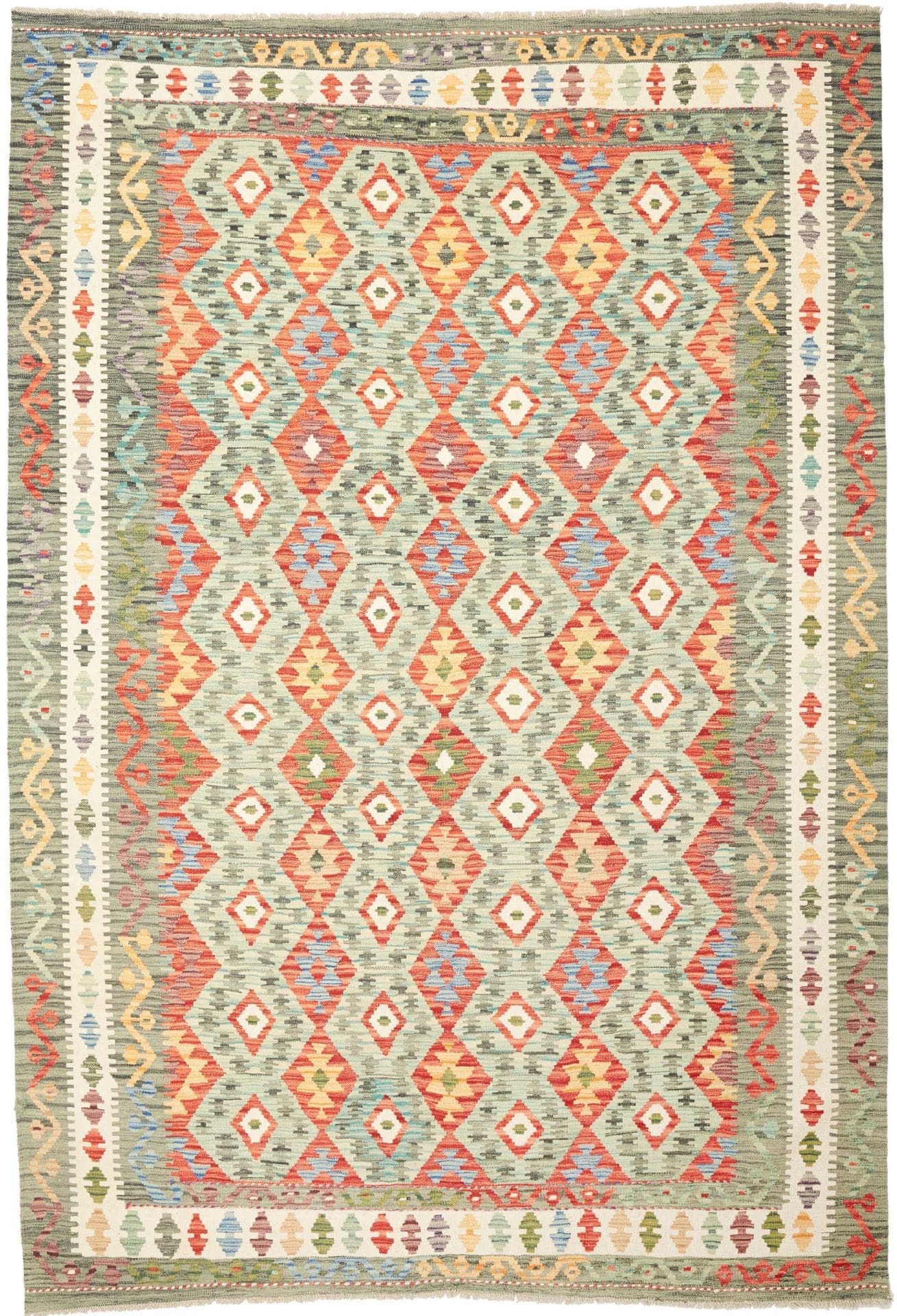 Kelim Teppich 205 x 294 cm, handgewebt, rustikales Flair, Wolle