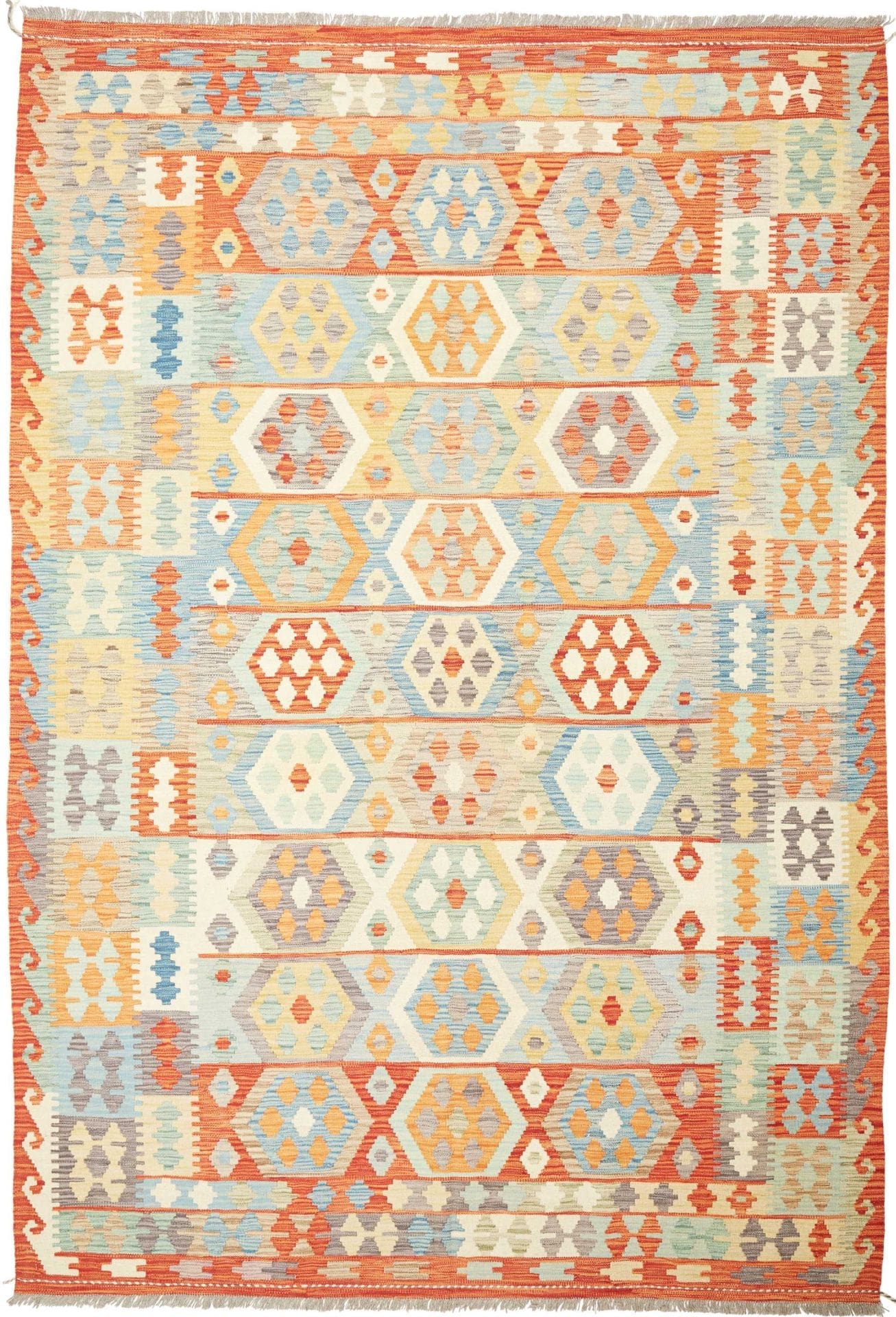Kelim Teppich 206 x 294 cm, Afghanisch, Schurwolle, handgewebt