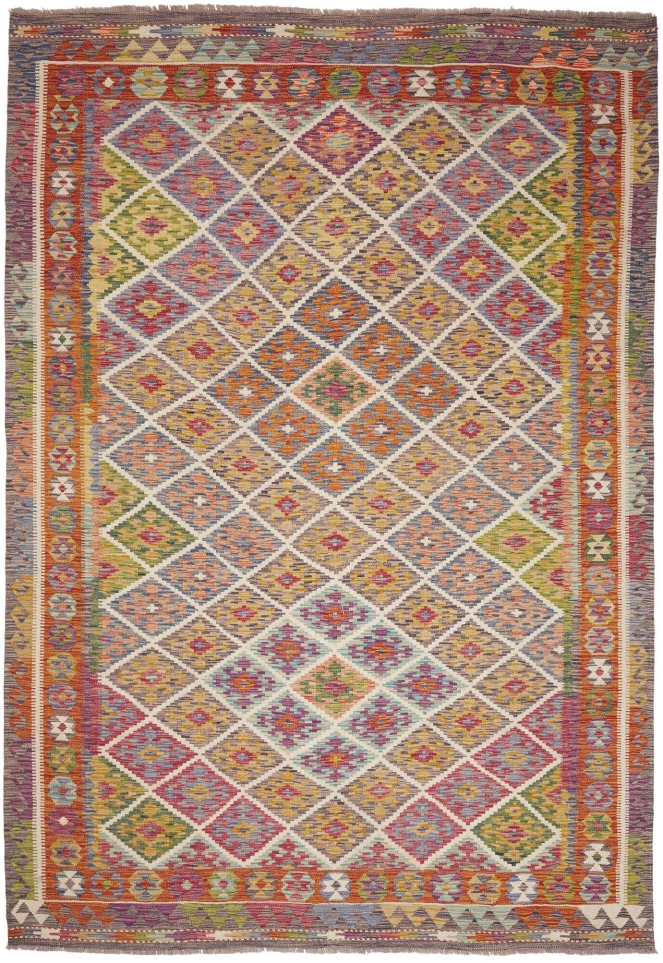 Kelim Teppich 207 x 299 cm - rustikales Flair - handgewebt