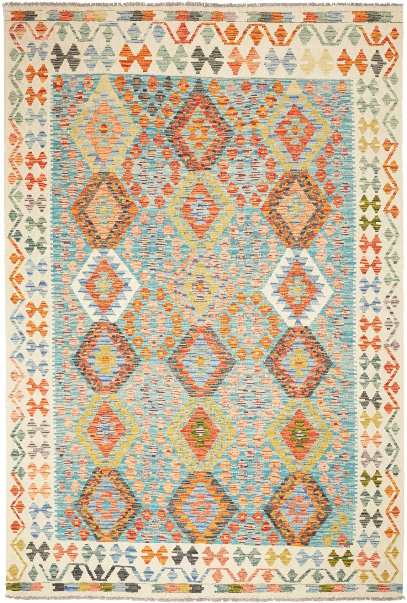 Kelim Teppich 207 x 306 cm, handgewebt, rustikales Flair