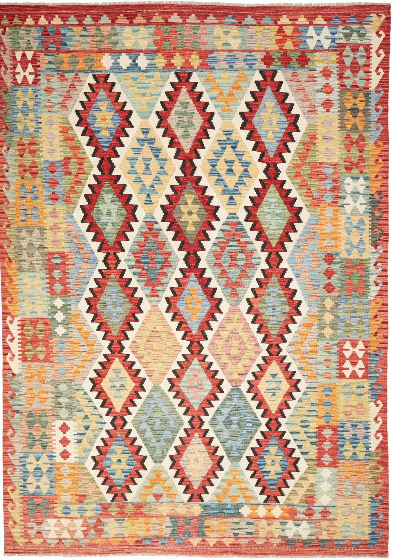 Kelim Teppich 208 x 293 cm, handgewebt, rustikales Flair